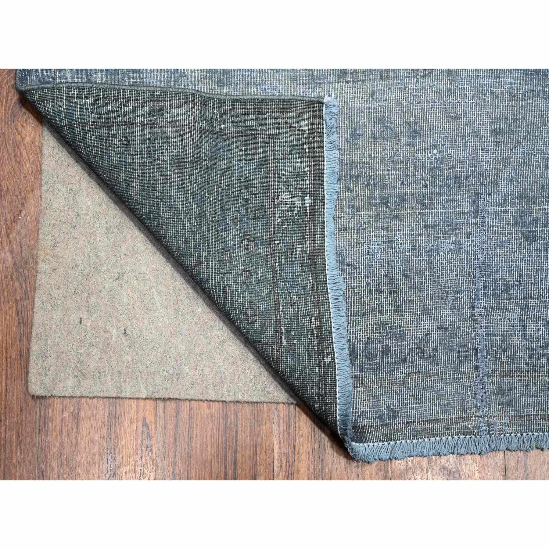 9'6"x12'5" Dim Gray, Worn Out And Distressed, Overdyed, Hand Knotted Vintage Persian Kerman, Pure And Soft Wool, Ends Secured And Cleaned, Broken Design, Oriental Rug Sh89481