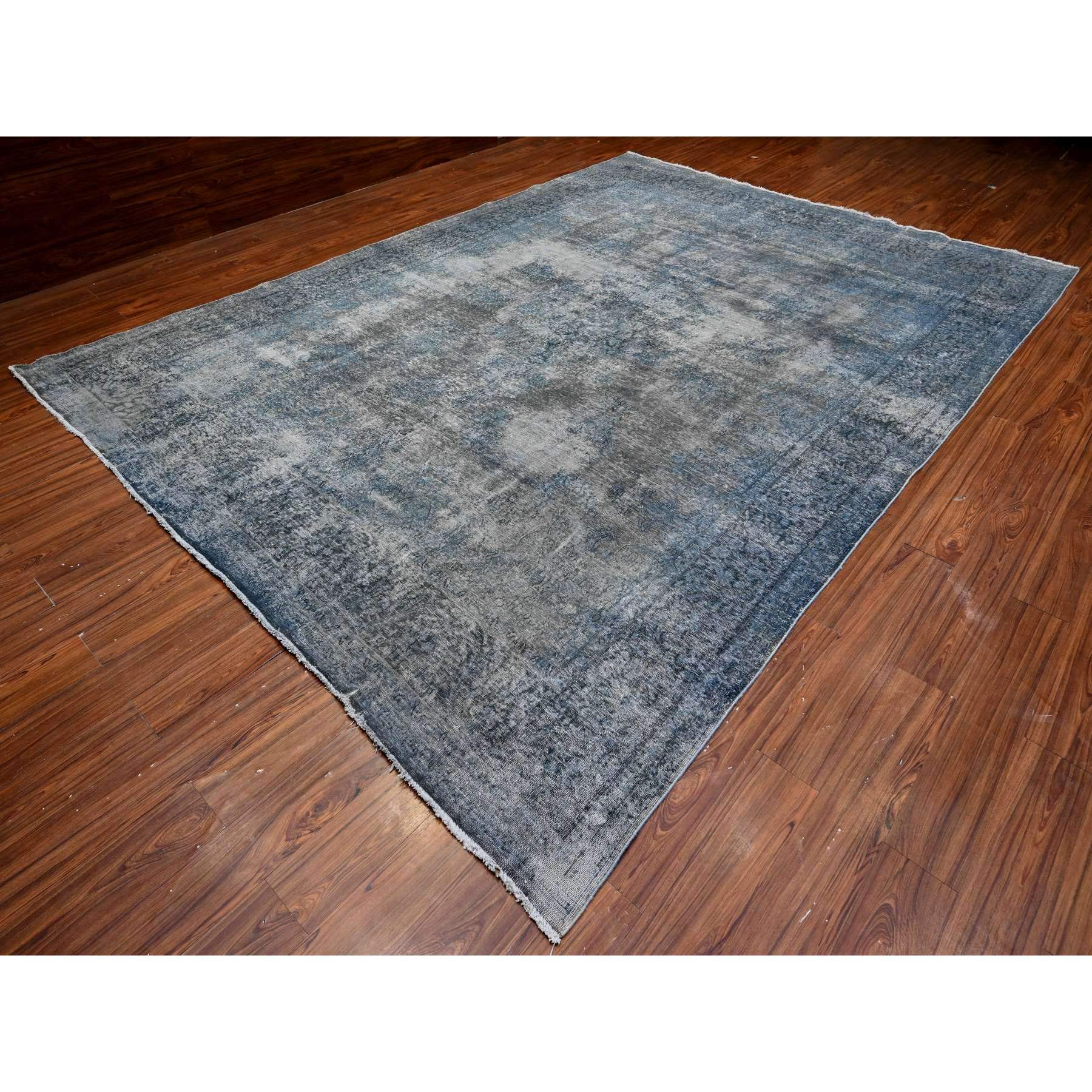 9'8"x13'3" Jet Gray, Cropped Thin Vintage Persian Kerman, Sides And Edges Secured, Cleaned Soft Wool, Distressed Feel, Hand Knotted Oriental Rug Sh89543