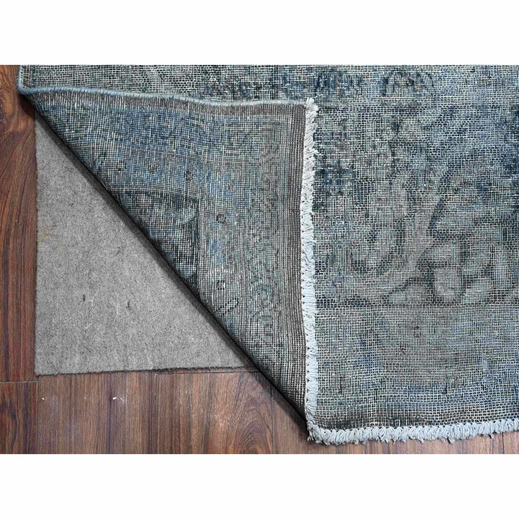 9'8"x13'3" Jet Gray, Cropped Thin Vintage Persian Kerman, Sides And Edges Secured, Cleaned Soft Wool, Distressed Feel, Hand Knotted Oriental Rug Sh89543