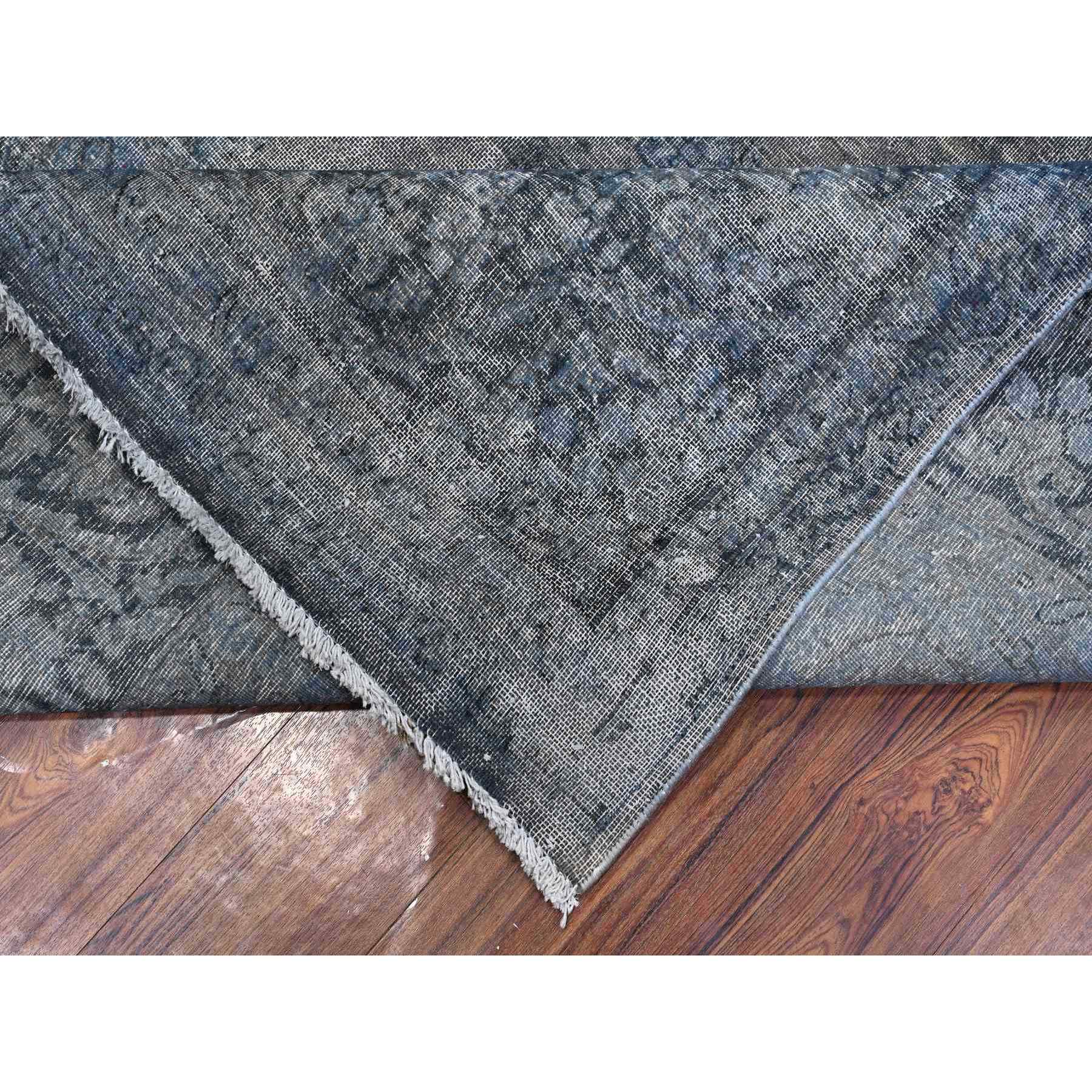 9'8"x13'3" Jet Gray, Cropped Thin Vintage Persian Kerman, Sides And Edges Secured, Cleaned Soft Wool, Distressed Feel, Hand Knotted Oriental Rug Sh89543