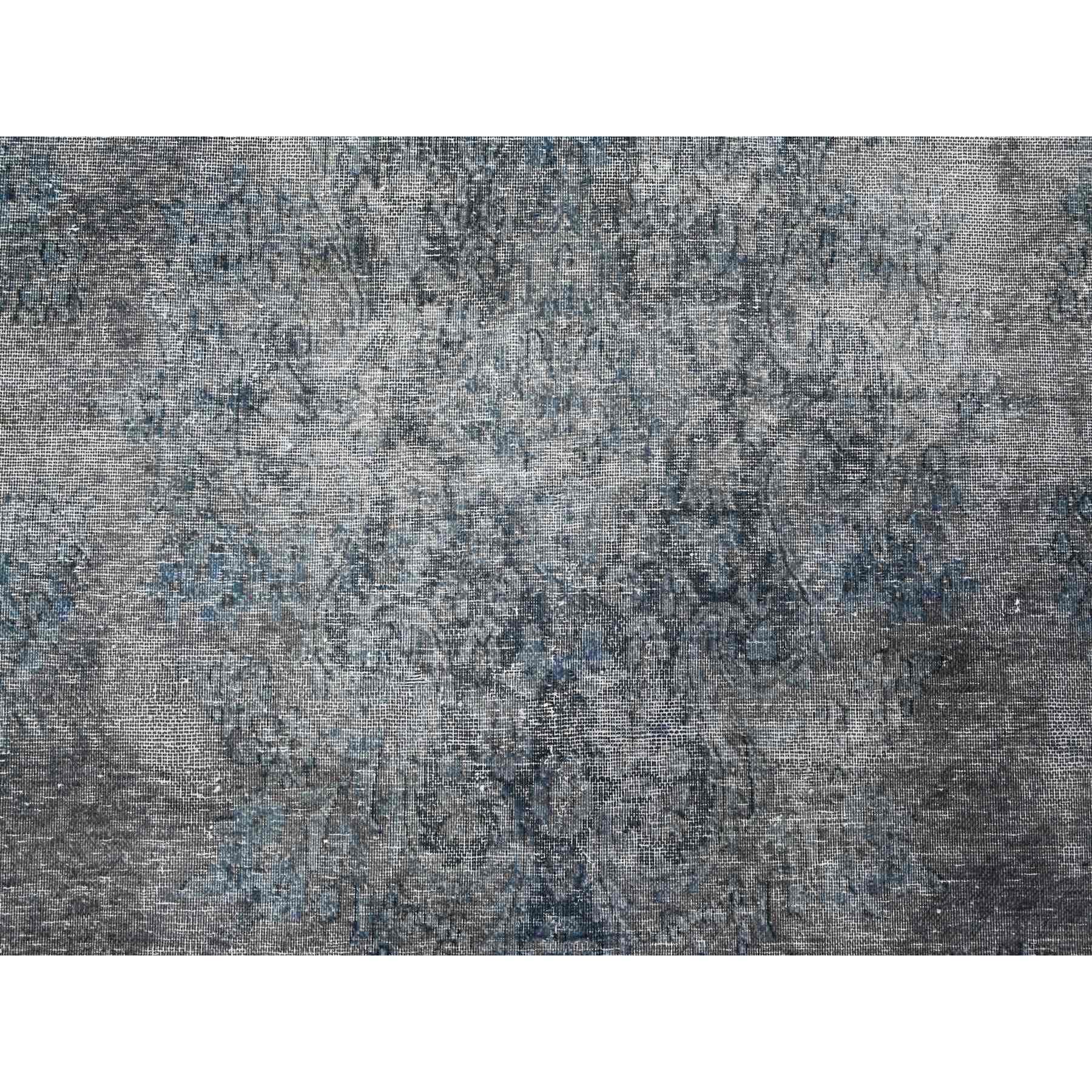 9'8"x13'3" Jet Gray, Cropped Thin Vintage Persian Kerman, Sides And Edges Secured, Cleaned Soft Wool, Distressed Feel, Hand Knotted Oriental Rug Sh89543