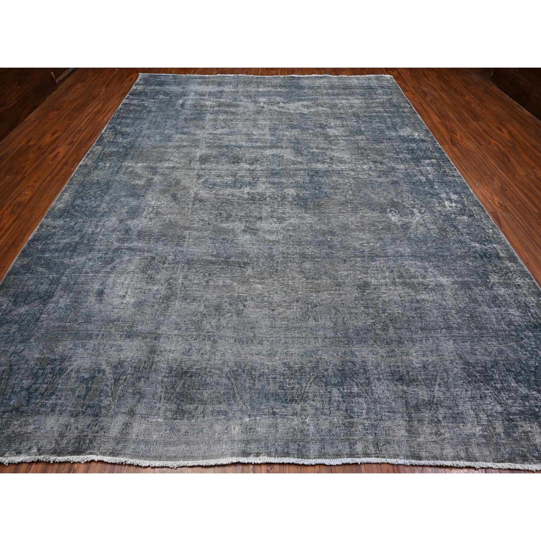 9'10"x13' Nickel Gray, All Natural Wool, Hand Knotted, Professionally Secured, Overdyed, Vintage Kerman, Worn And Distressed, Clean, Erased, Gallery Size Oriental Rug Sh89545