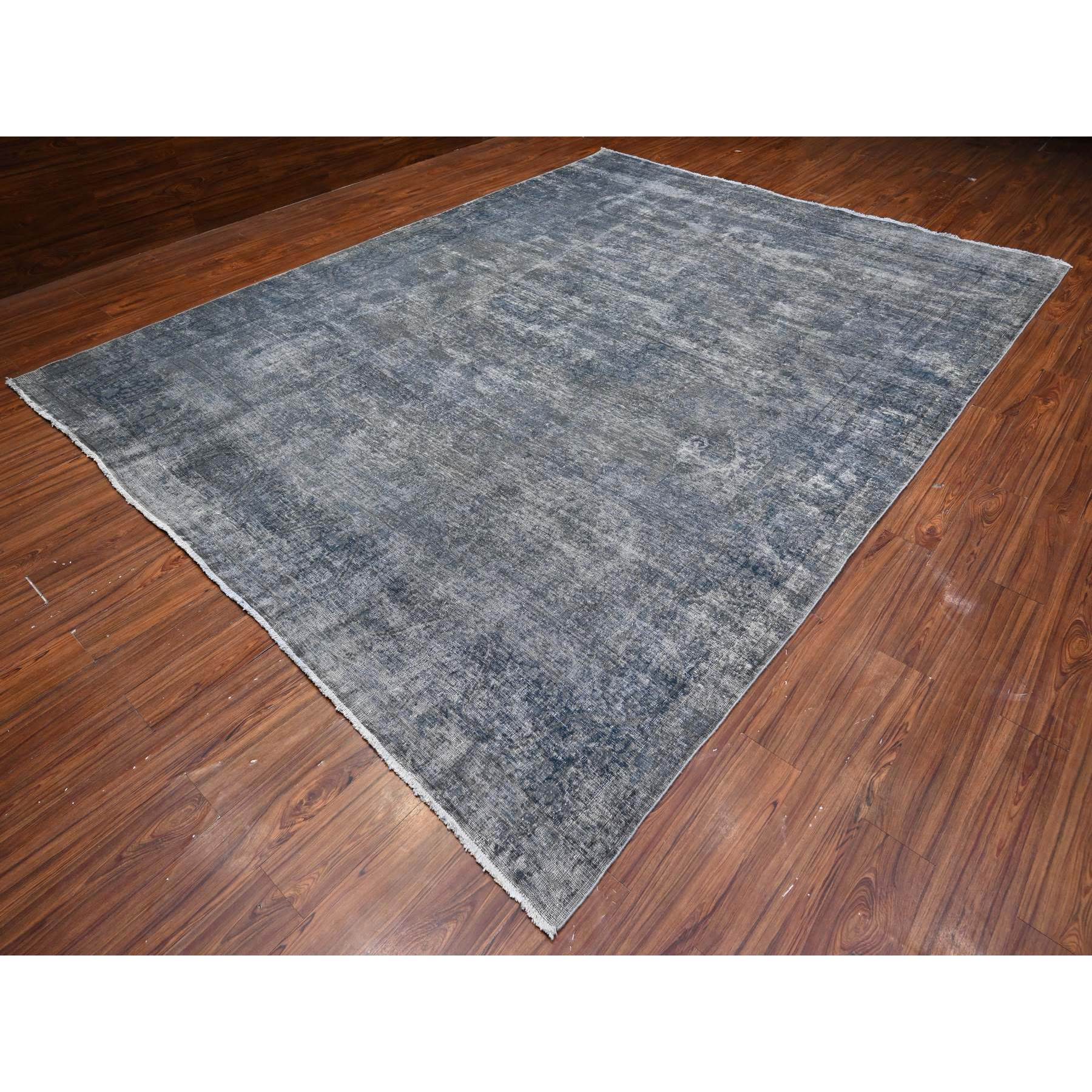 9'10"x13' Nickel Gray, All Natural Wool, Hand Knotted, Professionally Secured, Overdyed, Vintage Kerman, Worn And Distressed, Clean, Erased, Gallery Size Oriental Rug Sh89545