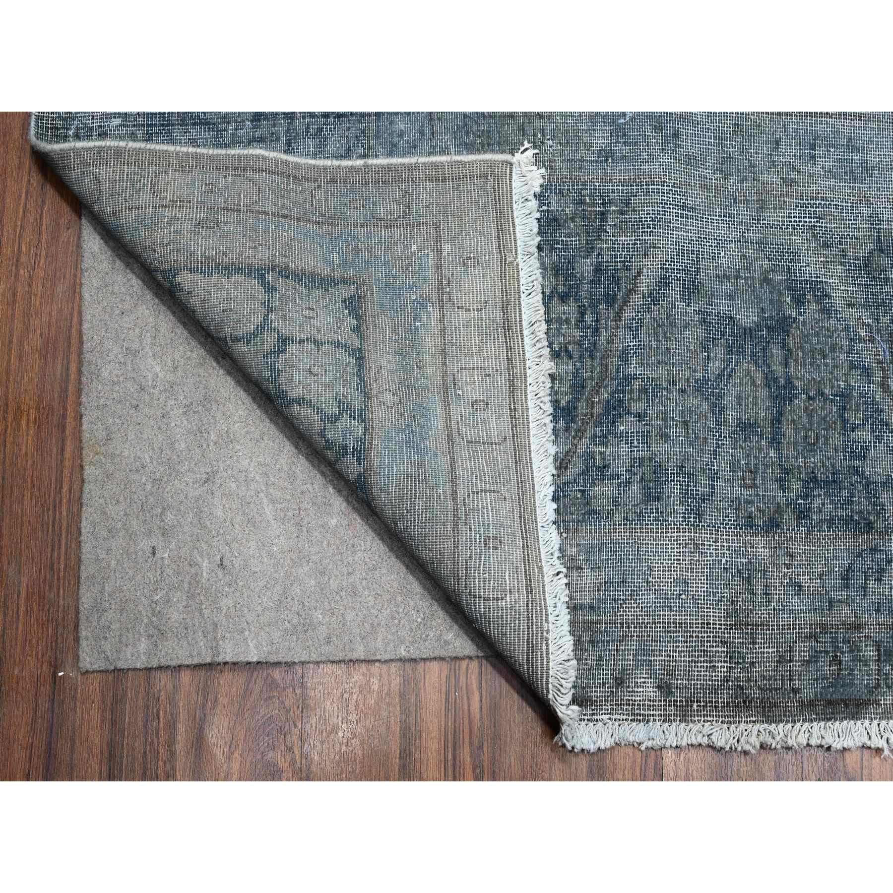 9'10"x13' Nickel Gray, All Natural Wool, Hand Knotted, Professionally Secured, Overdyed, Vintage Kerman, Worn And Distressed, Clean, Erased, Gallery Size Oriental Rug Sh89545