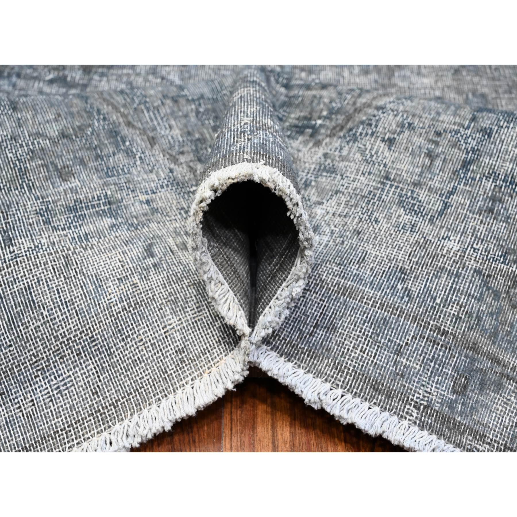 9'10"x13' Nickel Gray, All Natural Wool, Hand Knotted, Professionally Secured, Overdyed, Vintage Kerman, Worn And Distressed, Clean, Erased, Gallery Size Oriental Rug Sh89545