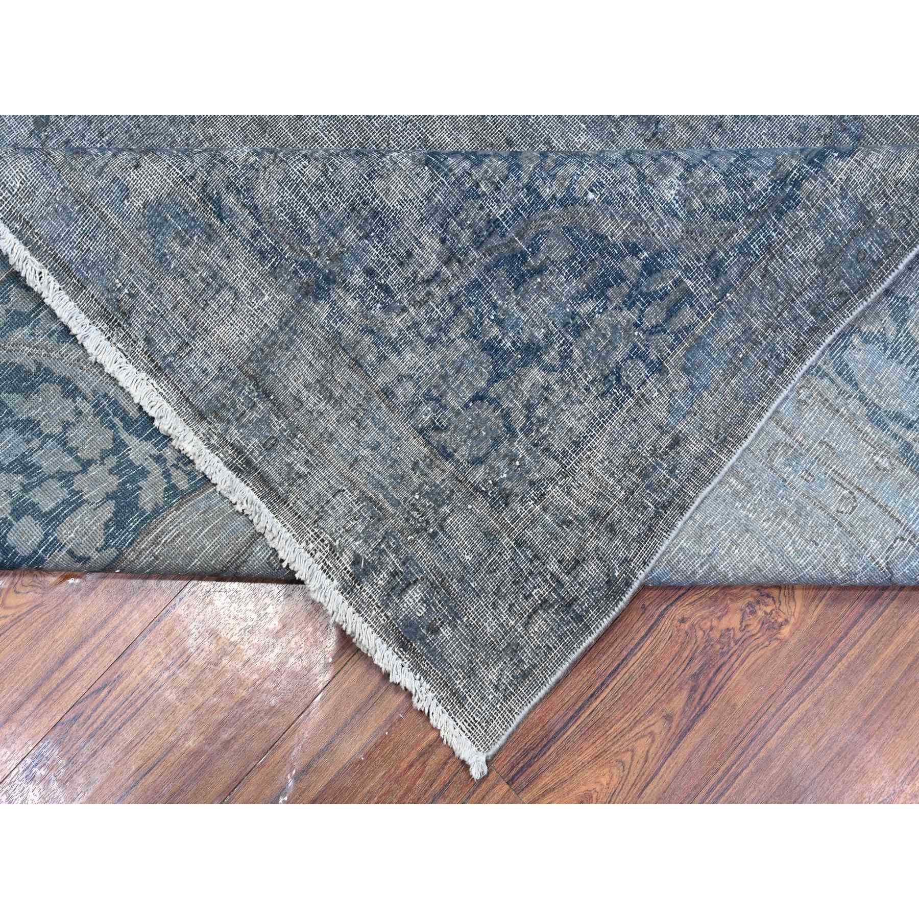 9'10"x13' Nickel Gray, All Natural Wool, Hand Knotted, Professionally Secured, Overdyed, Vintage Kerman, Worn And Distressed, Clean, Erased, Gallery Size Oriental Rug Sh89545