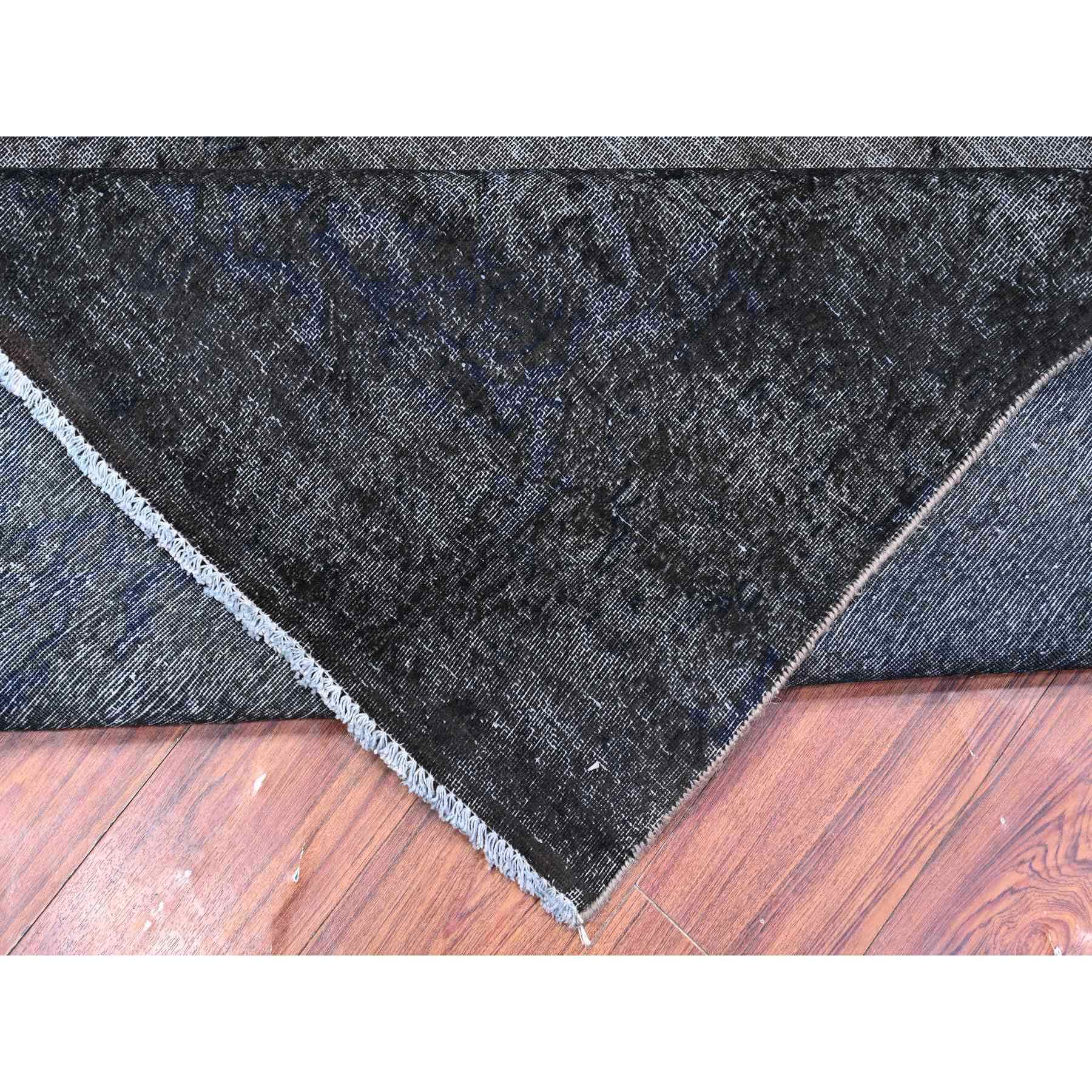 7'4"x13'3" Charcoal Gray, Soft Wool, Erased Medallion Design, Worn And Distressed Look, Cropped Thin, Sides Professionally Secured, Hand Knotted Vintage Persian Kerman, Gallery Size Oriental Rug Sh89547