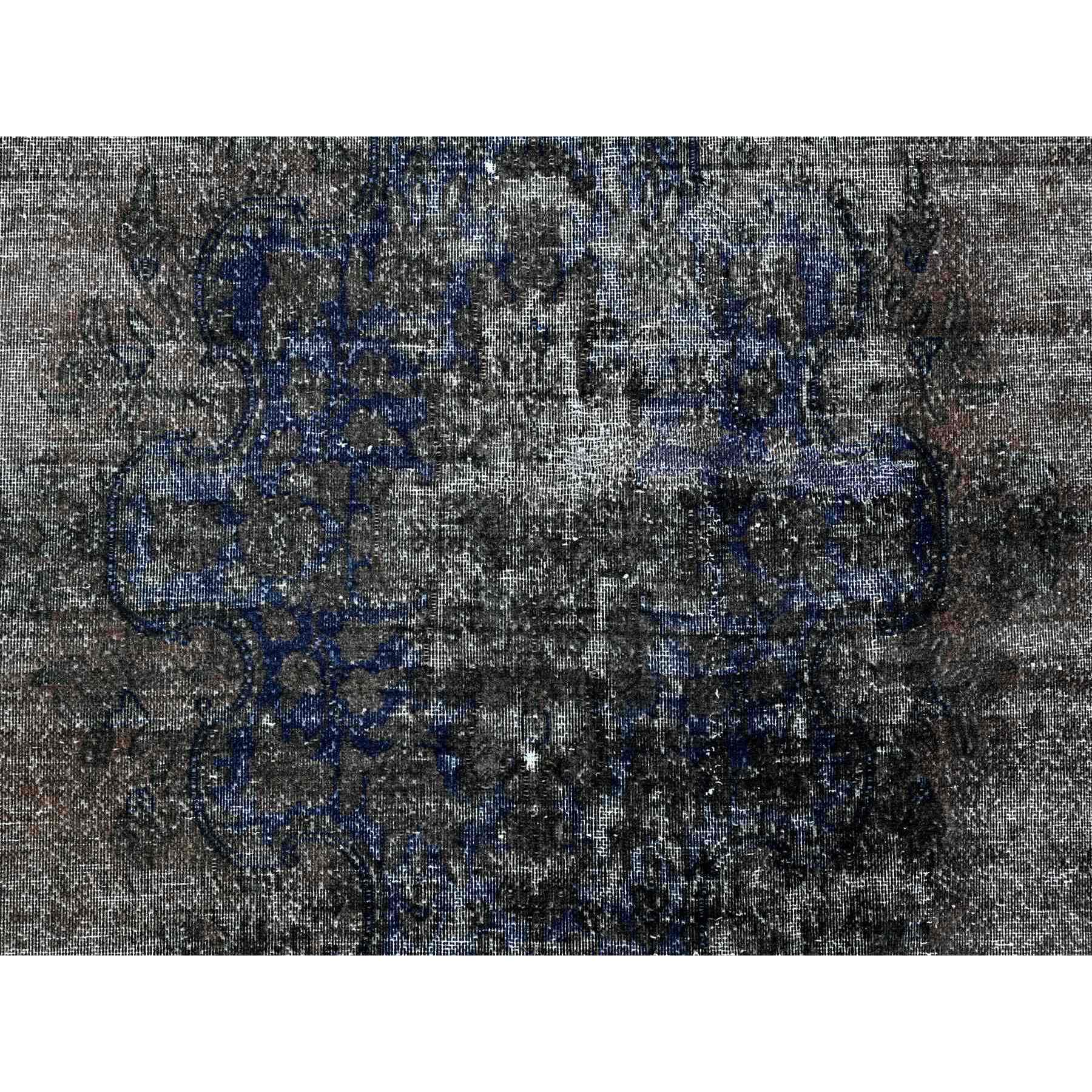 7'4"x13'3" Charcoal Gray, Soft Wool, Erased Medallion Design, Worn And Distressed Look, Cropped Thin, Sides Professionally Secured, Hand Knotted Vintage Persian Kerman, Gallery Size Oriental Rug Sh89547