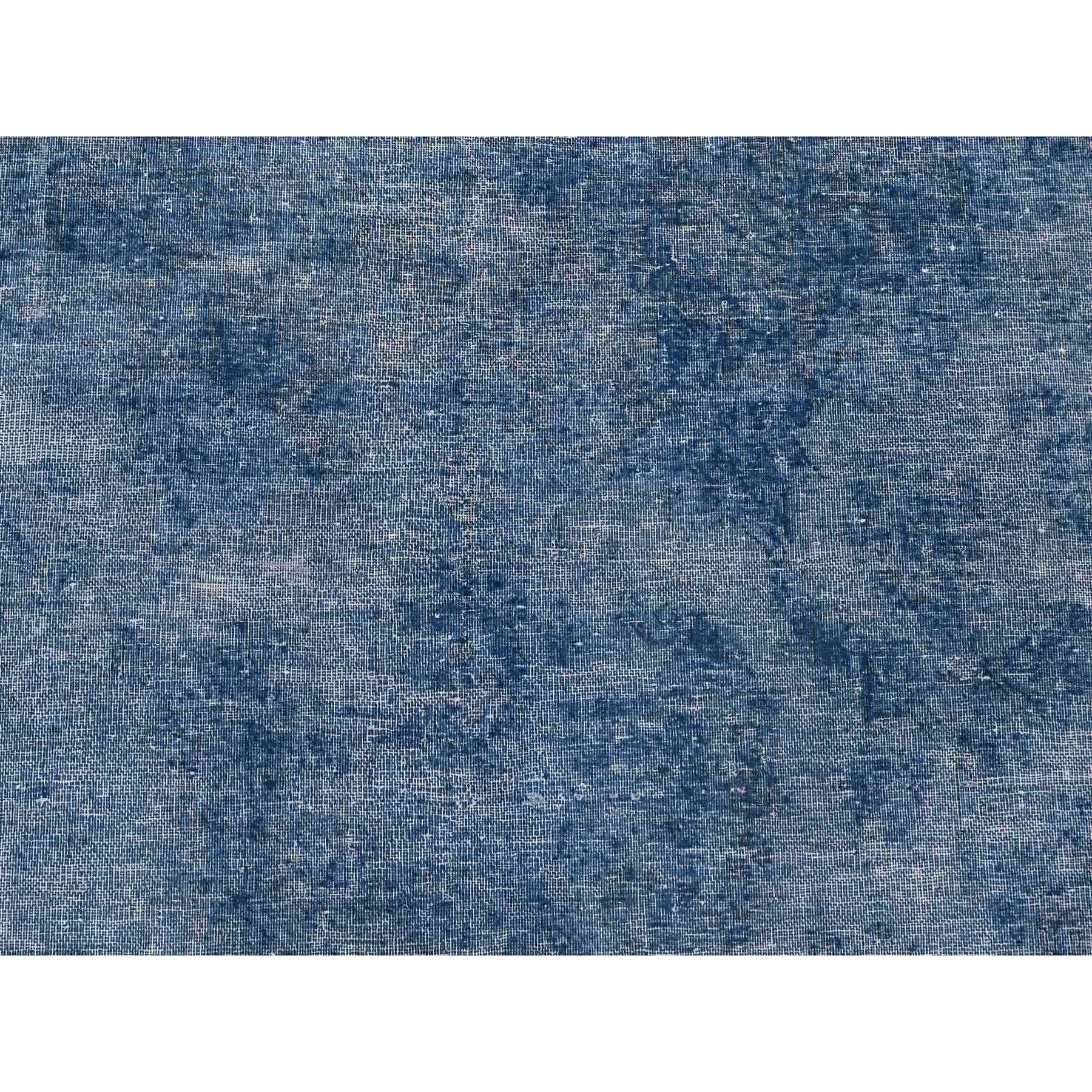 9'5"x12'7" Mavericks Blue, Distressed Vintage Persian Kerman, Cropped Thin, Organic Wool, Worn Pile, Hand Knotted, Sides And Ends Secured Professionally, Overdyed, Broken Design, Oriental Rug Sh89654