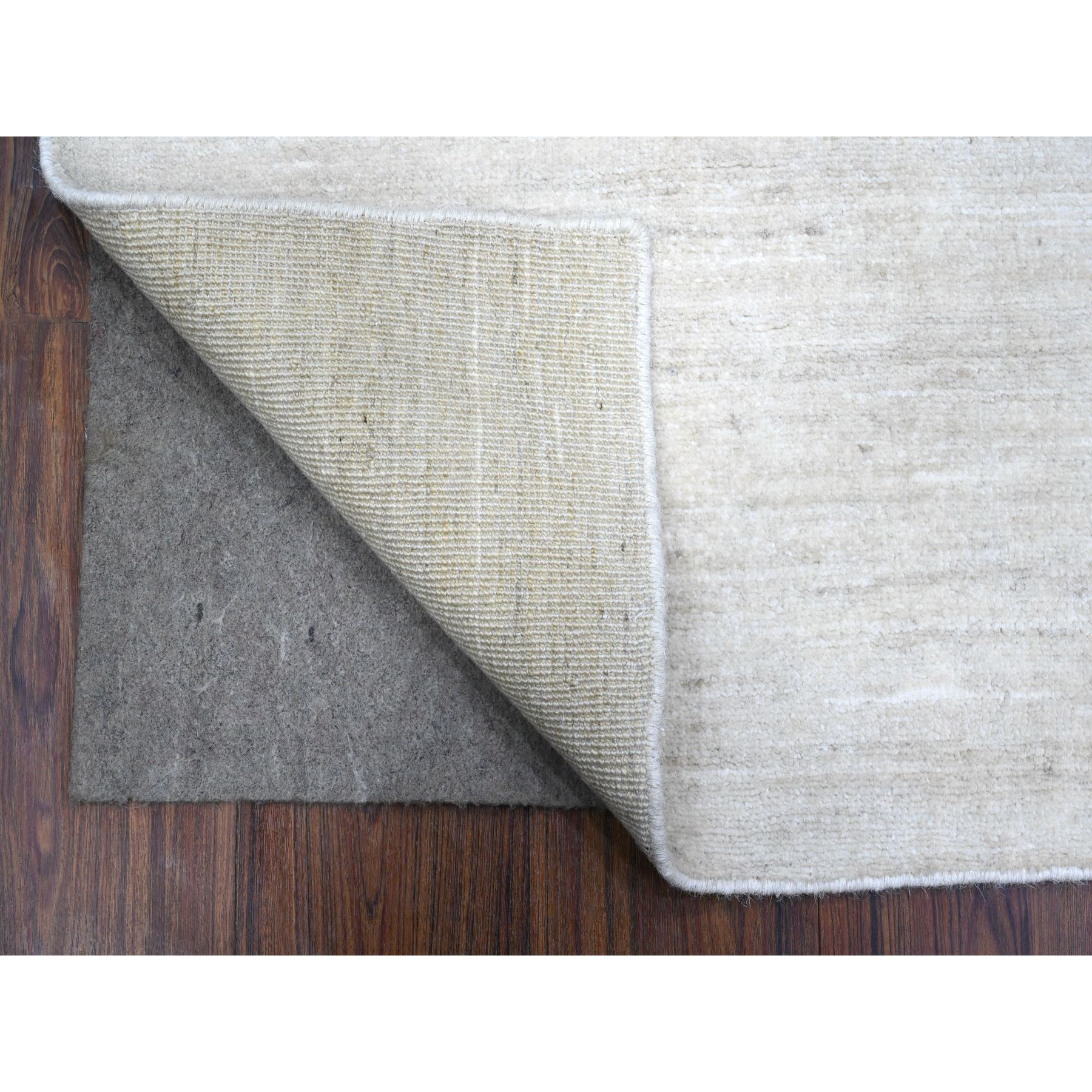 2'1"x3' Bone White, Single Color Modern Peshawar with Plain Design, Sample, Shabby Chic, Hand Knotted Natural Dyes, 100% Wool, Mat, Oriental Rug Sh89733
