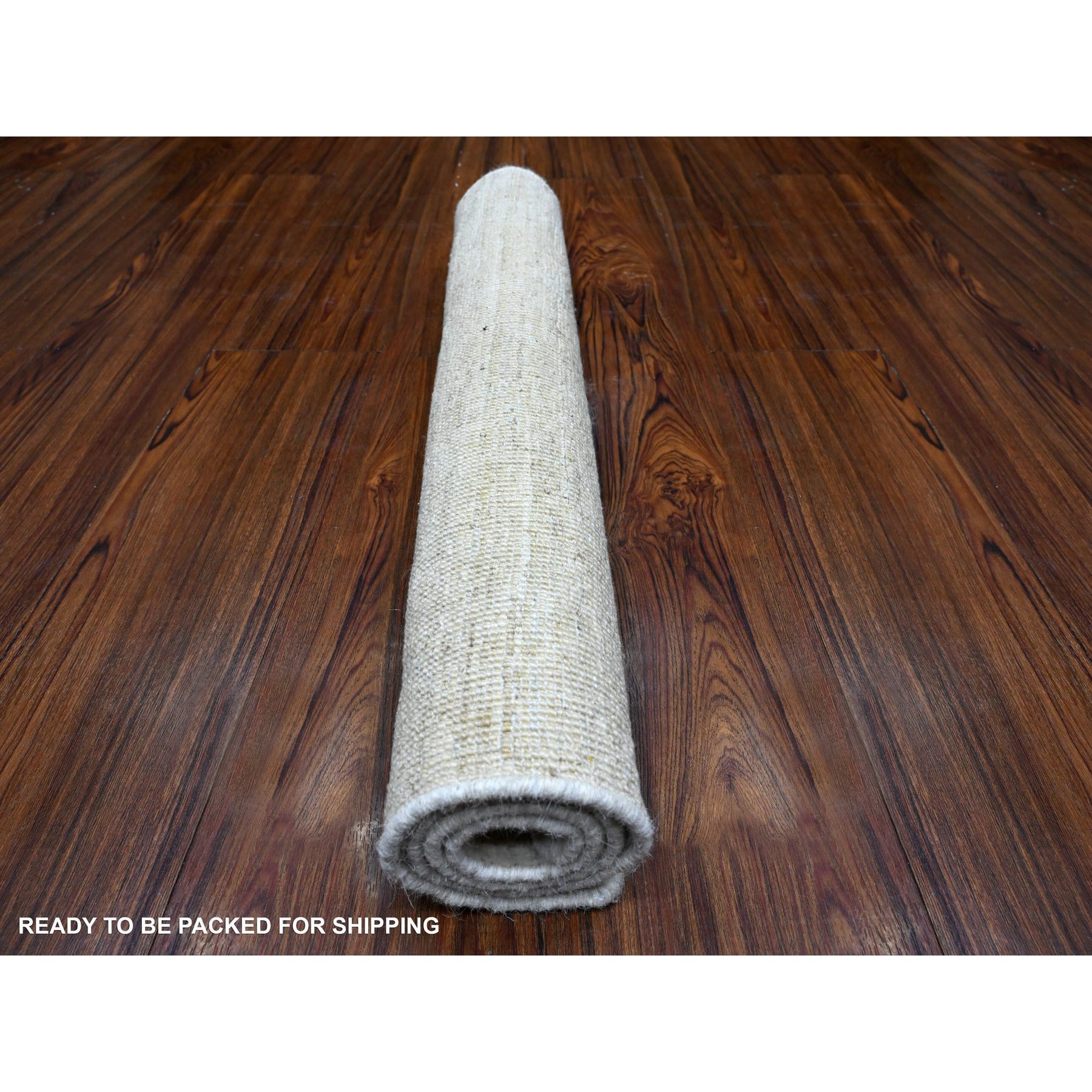2'1"x3' Bone White, Single Color Modern Peshawar with Plain Design, Sample, Shabby Chic, Hand Knotted Natural Dyes, 100% Wool, Mat, Oriental Rug Sh89733