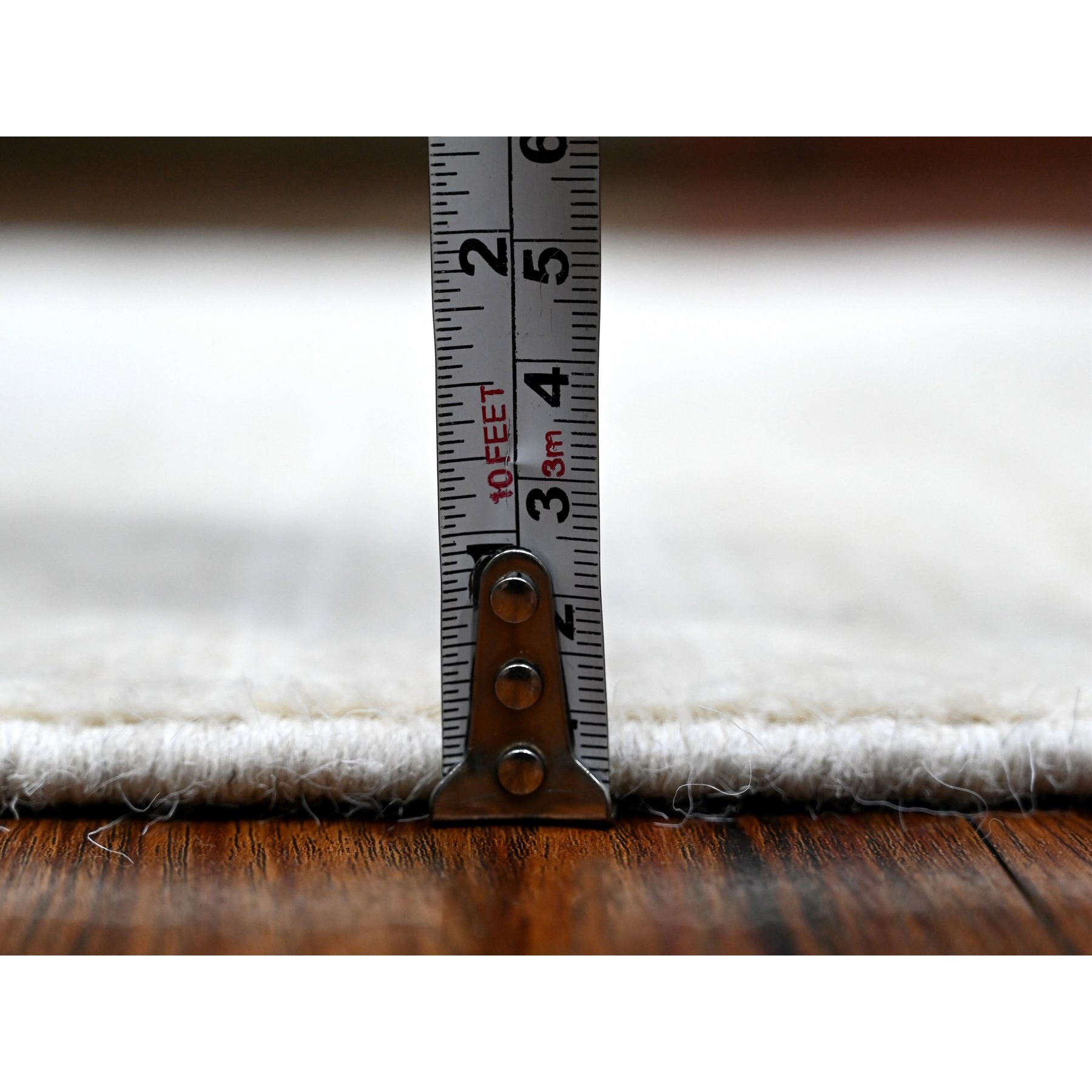 2'1"x3' Bone White, Single Color Modern Peshawar with Plain Design, Sample, Shabby Chic, Hand Knotted Natural Dyes, 100% Wool, Mat, Oriental Rug Sh89733
