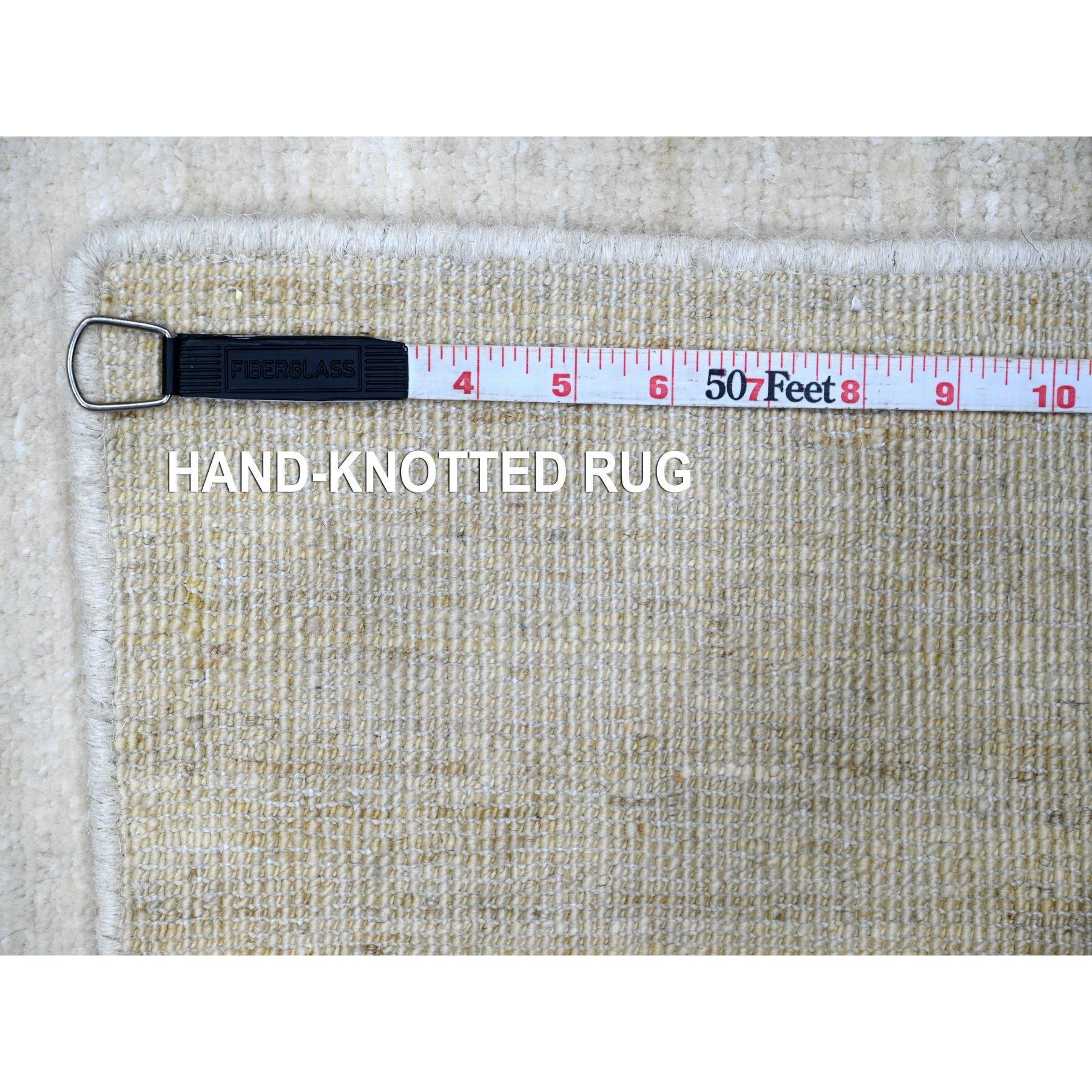 2'1"x3' Bone White, Single Color Modern Peshawar with Plain Design, Sample, Shabby Chic, Hand Knotted Natural Dyes, 100% Wool, Mat, Oriental Rug Sh89733