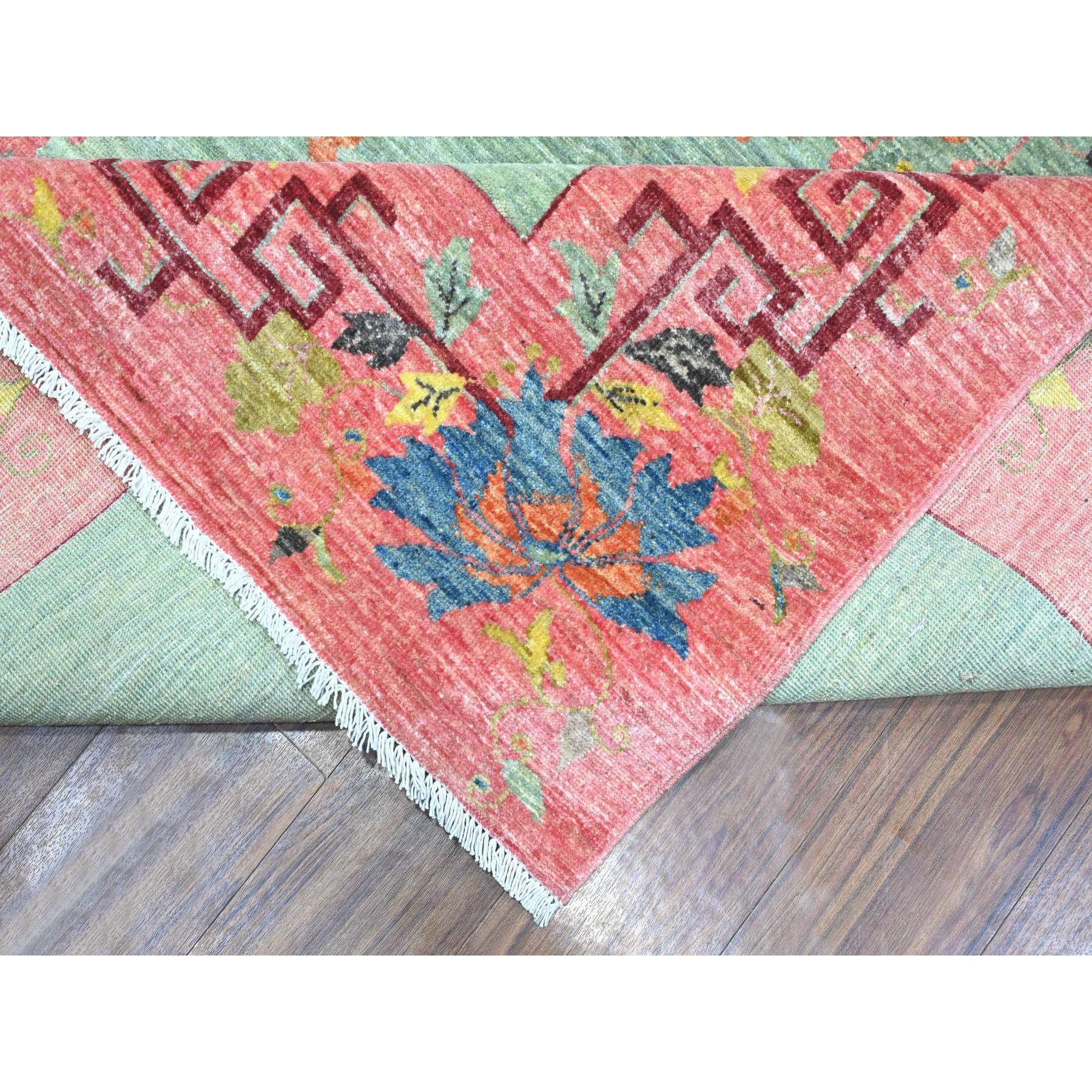 9'x11'9" Pistachio Green, Chinese Art Deco Revival, 100% Wool, Hand Knotted, Oriental Rug Sh89735