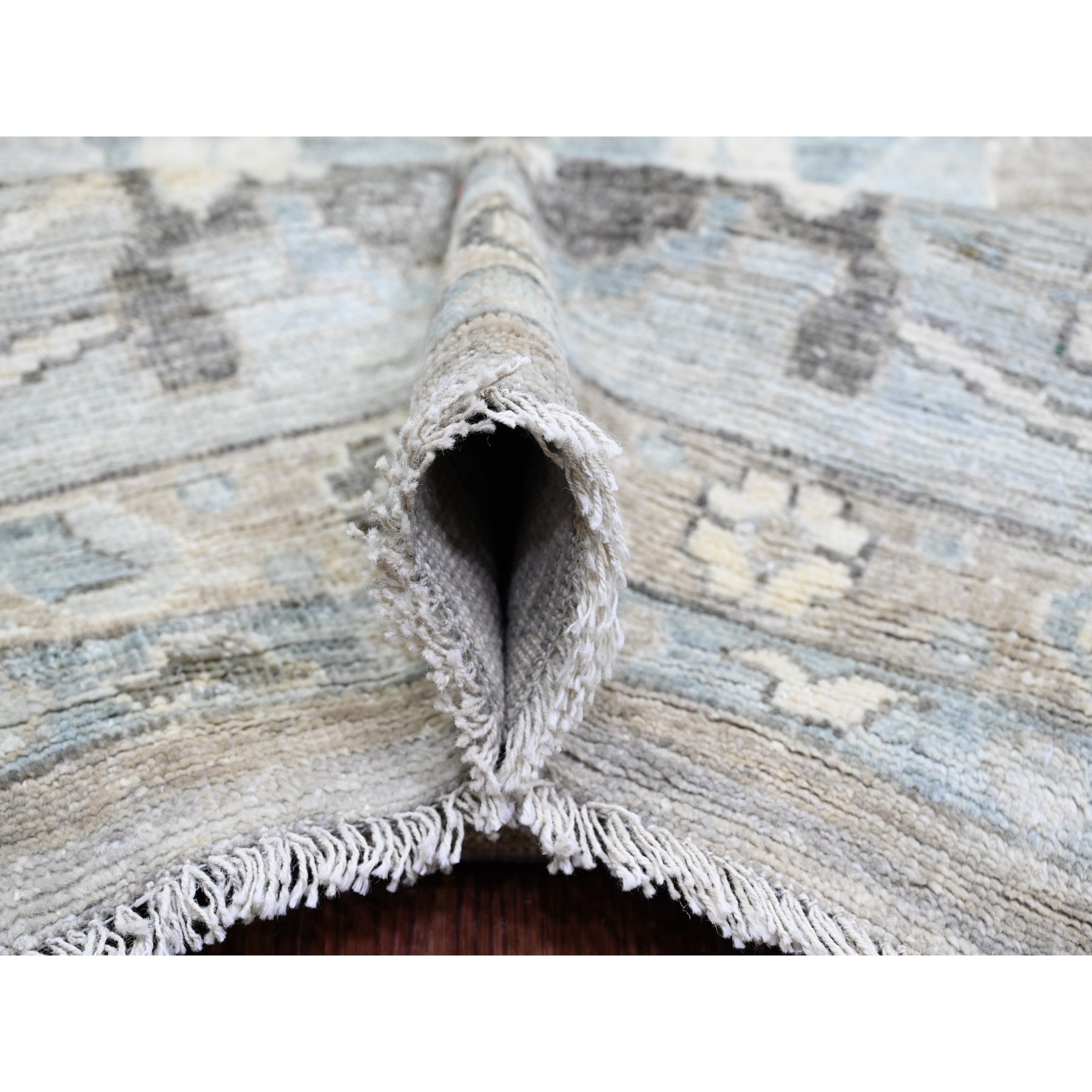14'2"x18'10" Medium Gray, Hand Knotted, Afghan Angora Oushak with All Over Leaf Design, Natural Dyes, 100% Wool, Oversized, Oriental Rug Sh89737