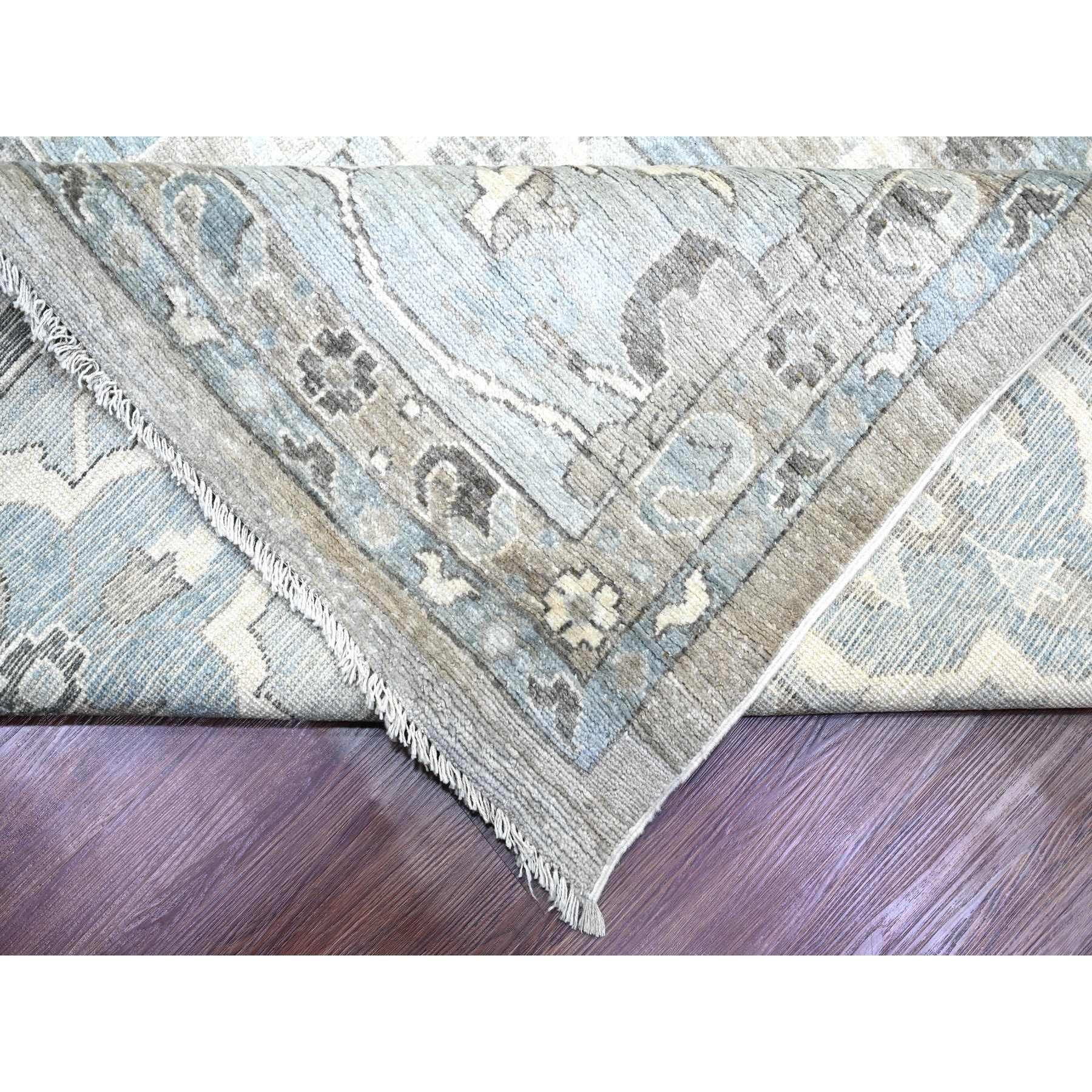 14'2"x18'10" Medium Gray, Hand Knotted, Afghan Angora Oushak with All Over Leaf Design, Natural Dyes, 100% Wool, Oversized, Oriental Rug Sh89737