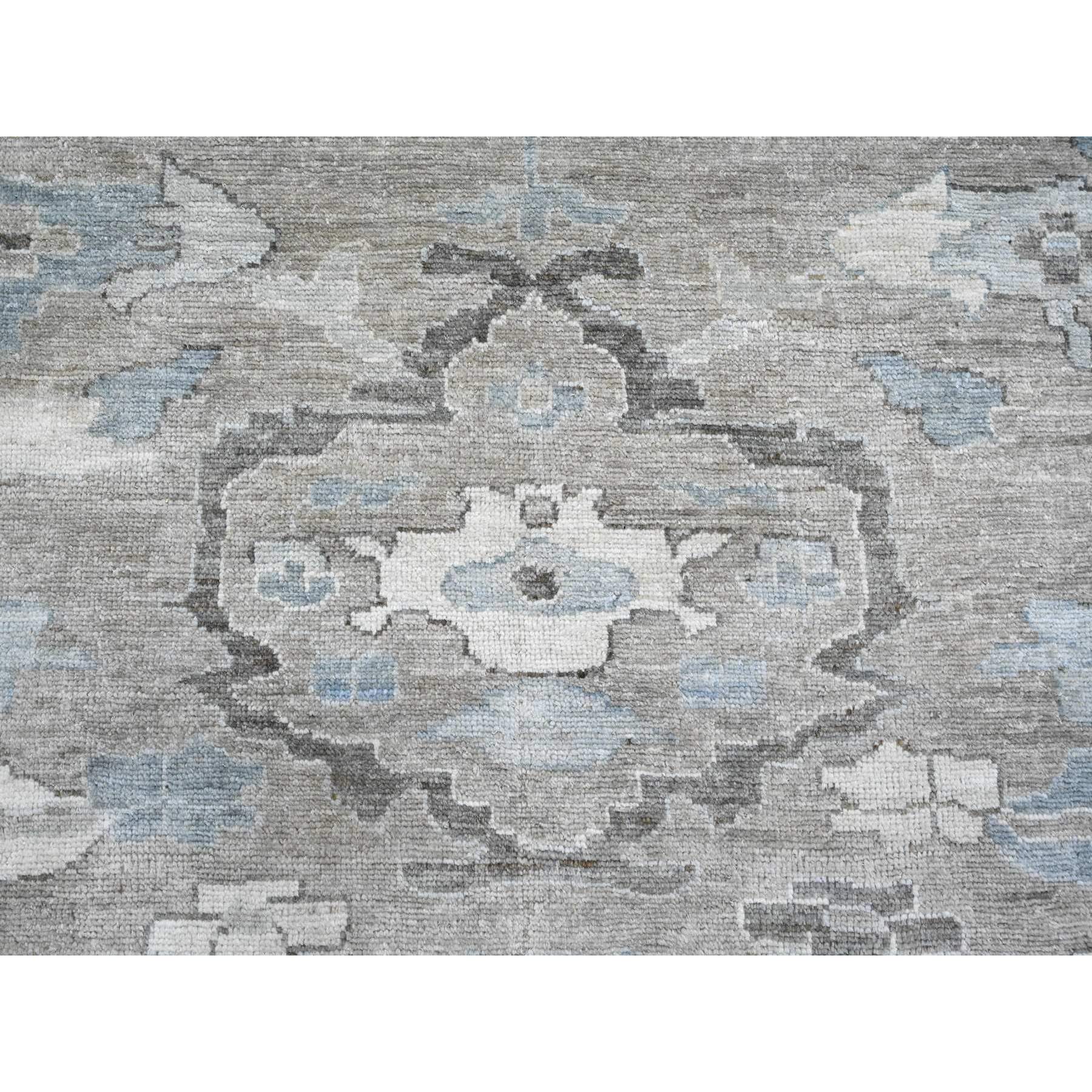 14'2"x18'10" Medium Gray, Hand Knotted, Afghan Angora Oushak with All Over Leaf Design, Natural Dyes, 100% Wool, Oversized, Oriental Rug Sh89737
