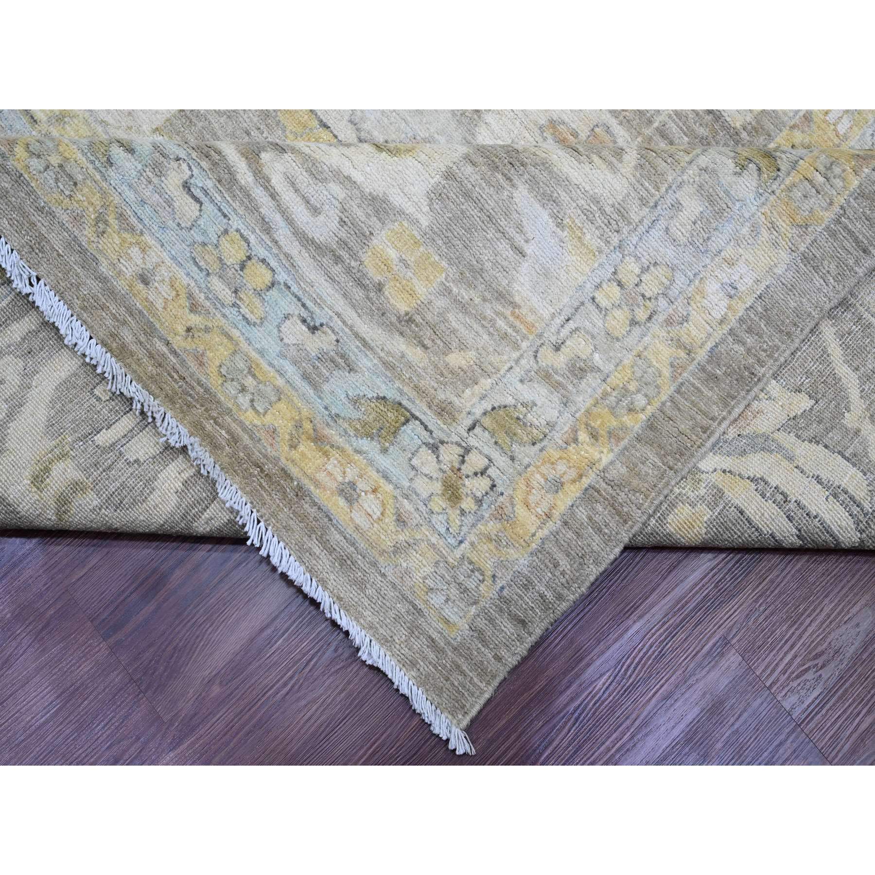 13'10"x17'1" Nevada Gray with Touches of Gold, Peshawar with Ziegler Mahal All Over Design, High Mountain Wool, Vegetable Dyes, Hand Knotted, Oversized, Oriental Rug Sh89741
