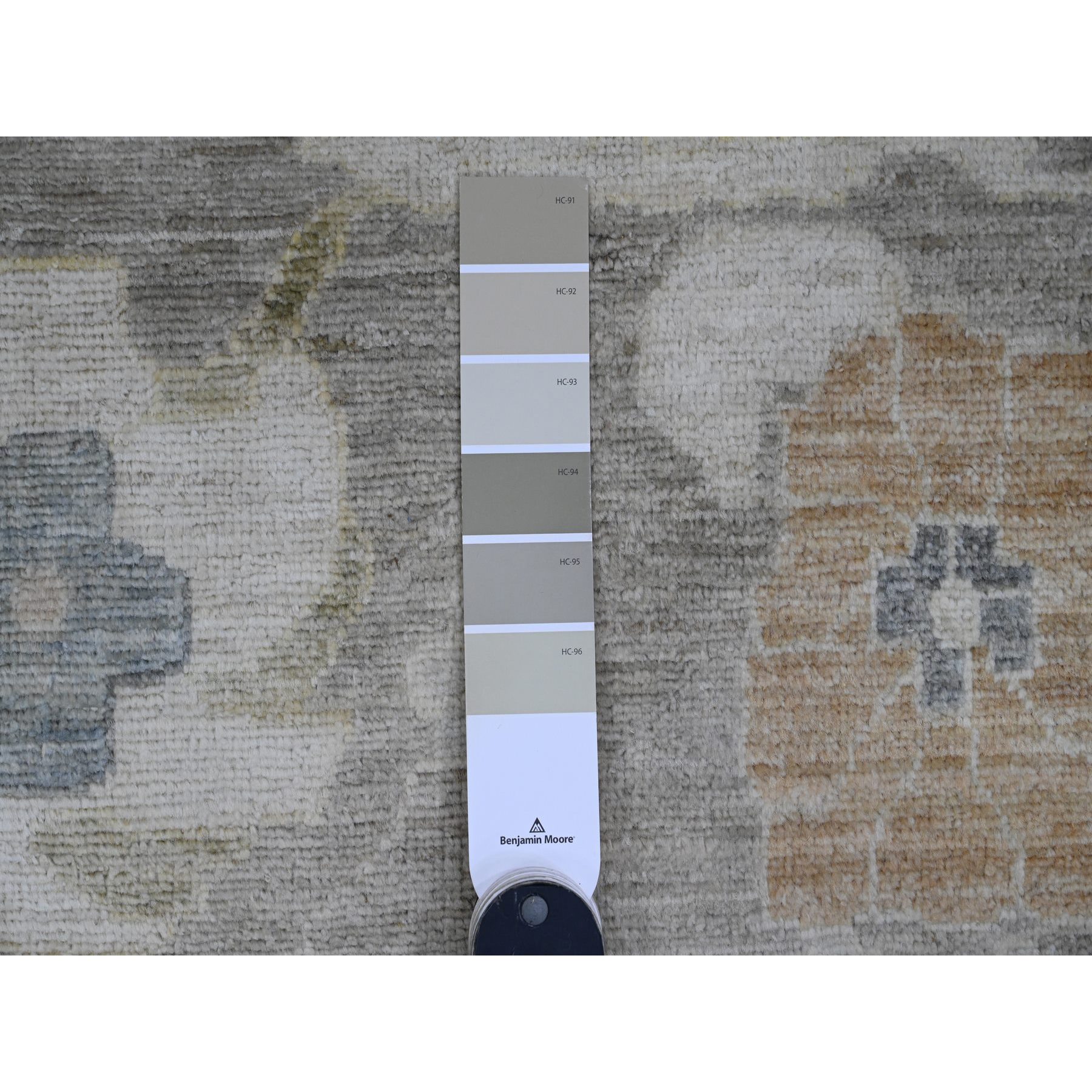 13'10"x17'1" Nevada Gray with Touches of Gold, Peshawar with Ziegler Mahal All Over Design, High Mountain Wool, Vegetable Dyes, Hand Knotted, Oversized, Oriental Rug Sh89741