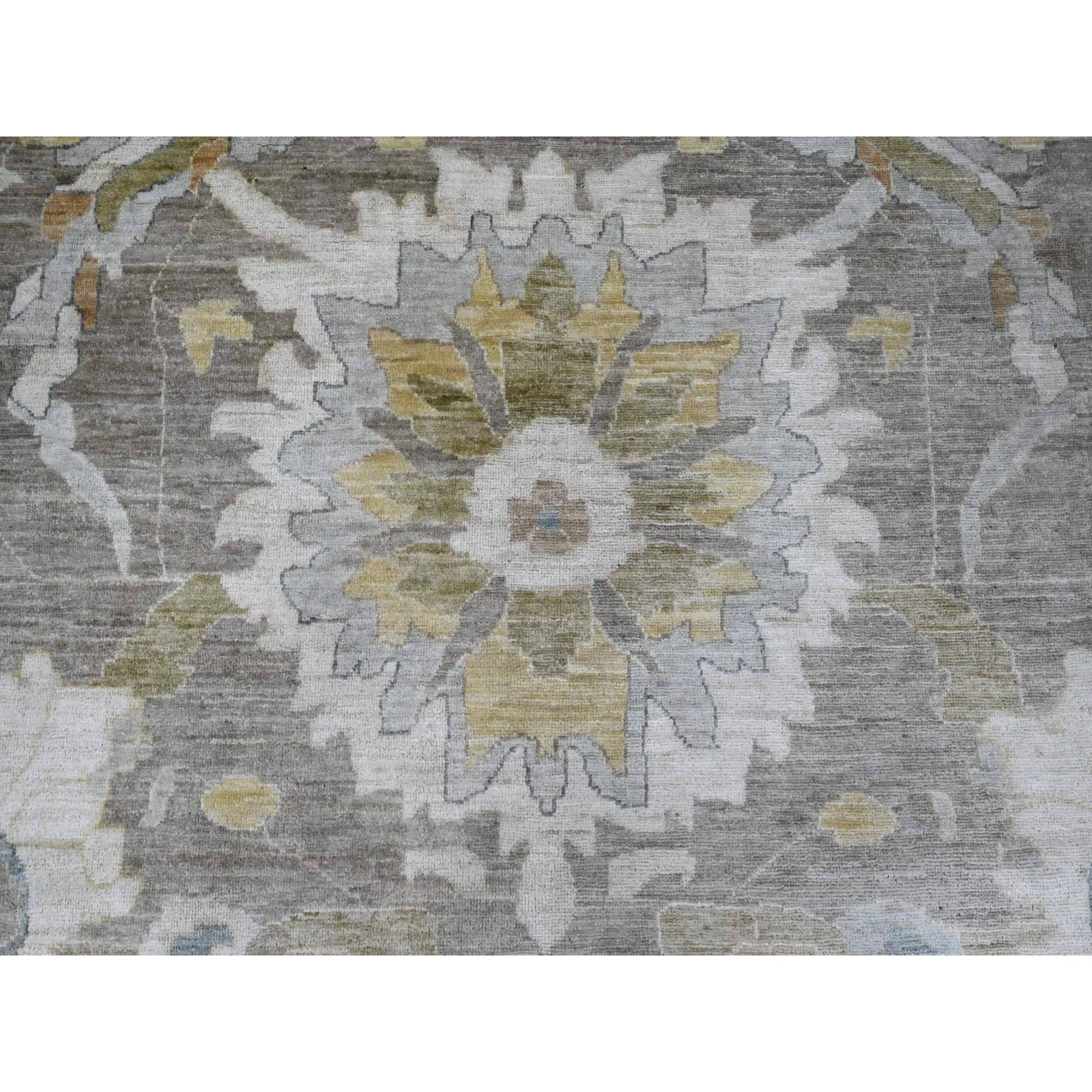 13'10"x17'1" Nevada Gray with Touches of Gold, Peshawar with Ziegler Mahal All Over Design, High Mountain Wool, Vegetable Dyes, Hand Knotted, Oversized, Oriental Rug Sh89741