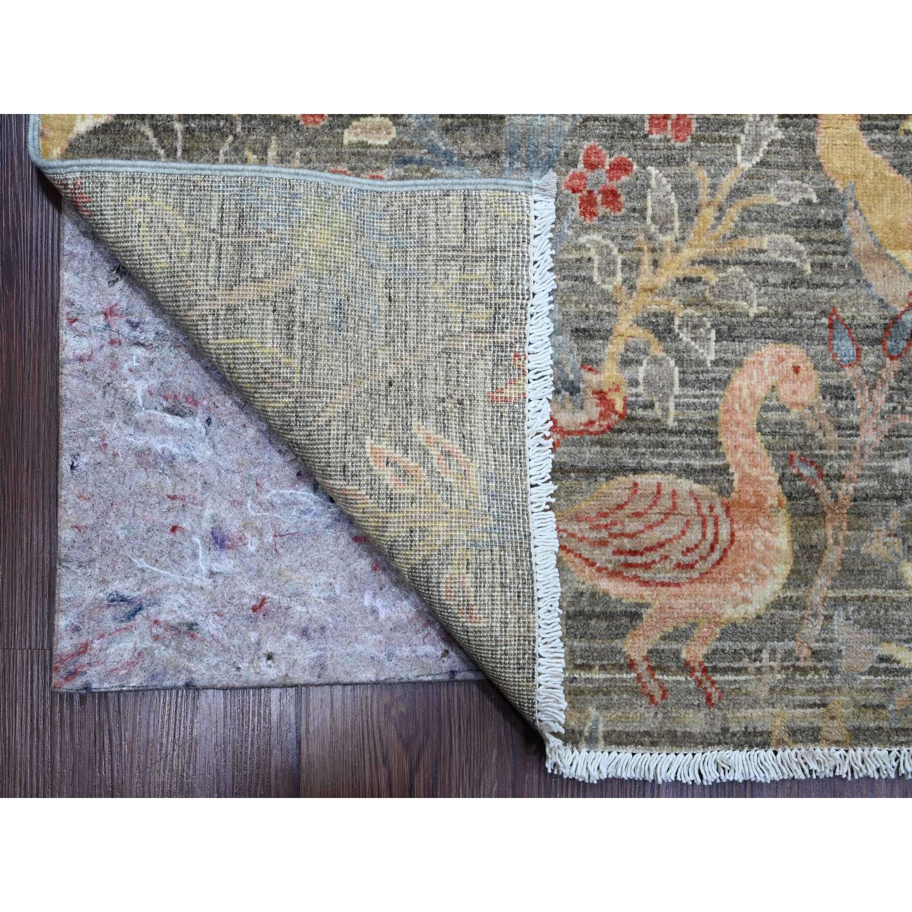 9'1"x11'9" Nickel Gray, Afghan Peshawar with Birds of Paradise Design, Hand Knotted, Soft Wool, Vegetable Dyes, Oriental Rug Sh89744