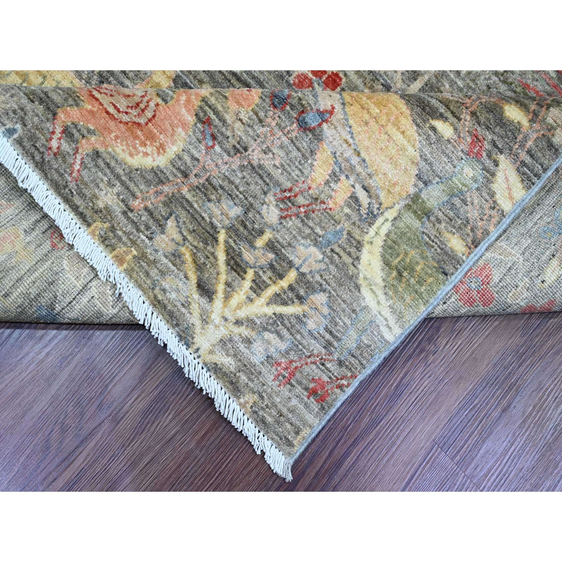 9'1"x11'9" Nickel Gray, Afghan Peshawar with Birds of Paradise Design, Hand Knotted, Soft Wool, Vegetable Dyes, Oriental Rug Sh89744