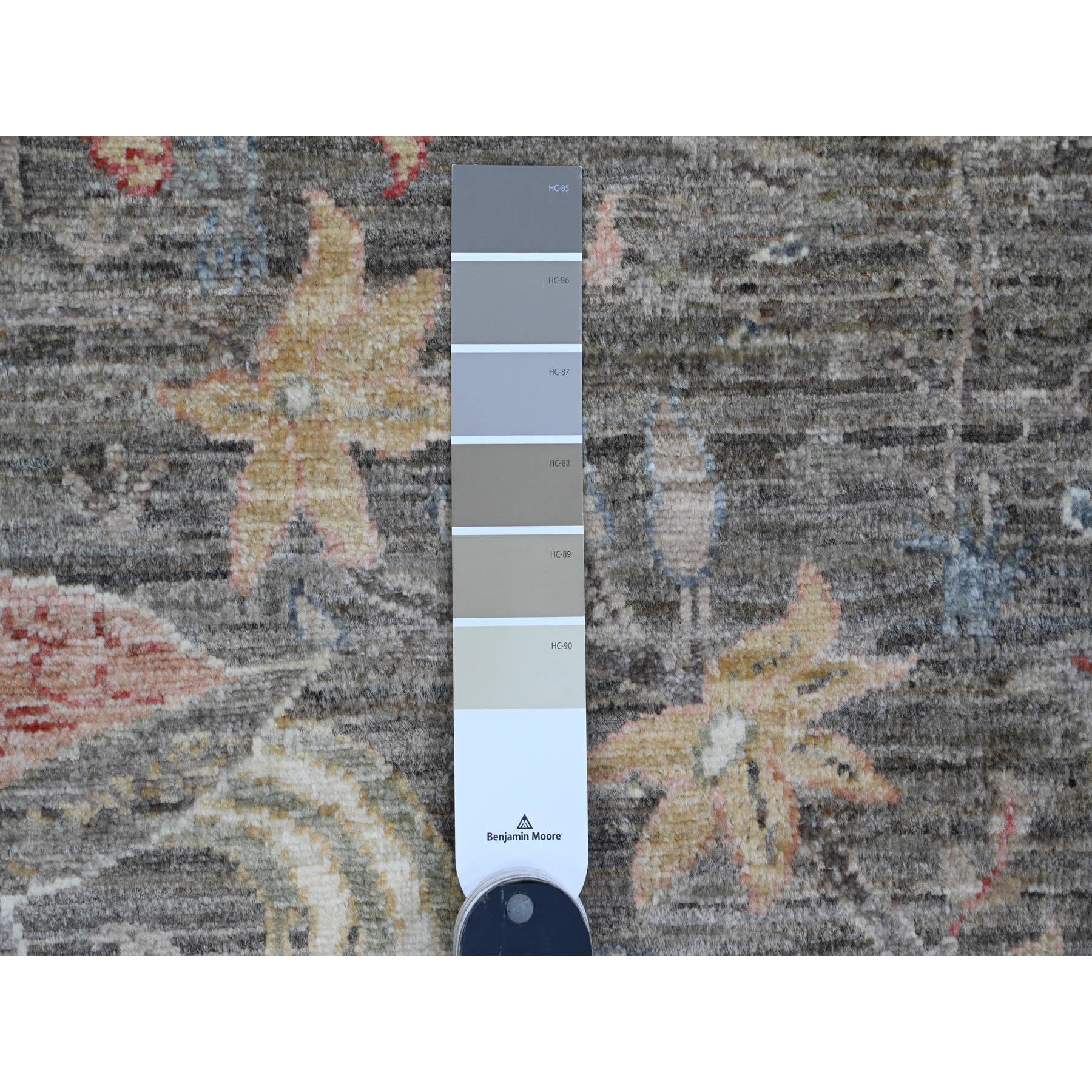 9'1"x11'9" Nickel Gray, Afghan Peshawar with Birds of Paradise Design, Hand Knotted, Soft Wool, Vegetable Dyes, Oriental Rug Sh89744