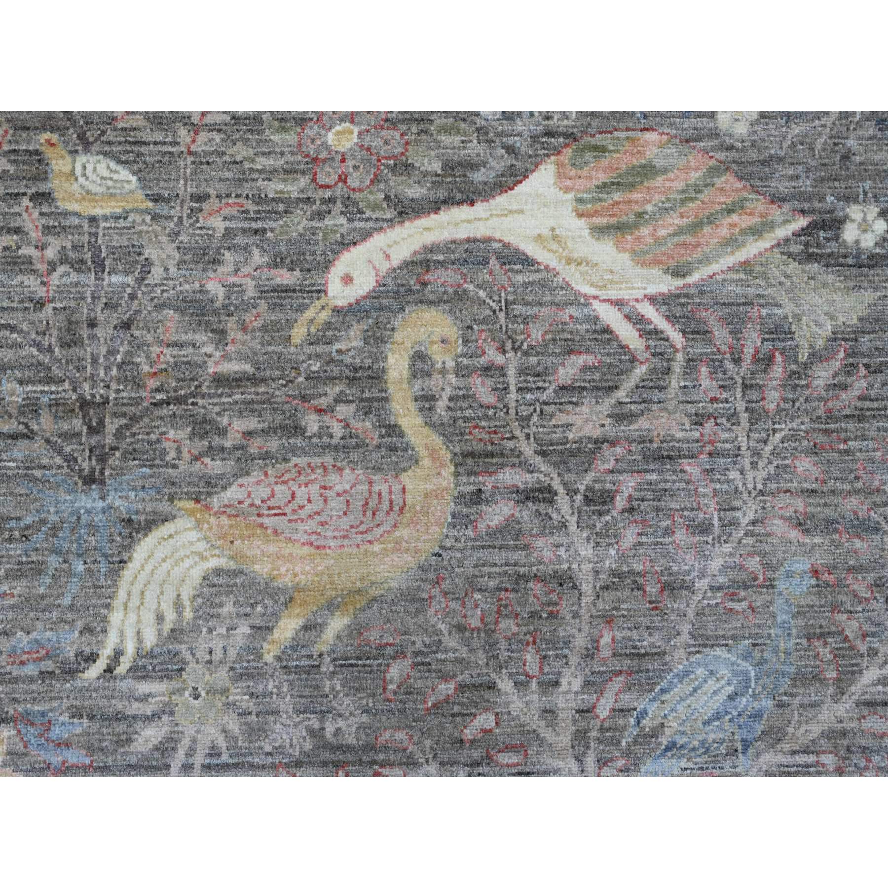 9'1"x11'9" Nickel Gray, Afghan Peshawar with Birds of Paradise Design, Hand Knotted, Soft Wool, Vegetable Dyes, Oriental Rug Sh89744