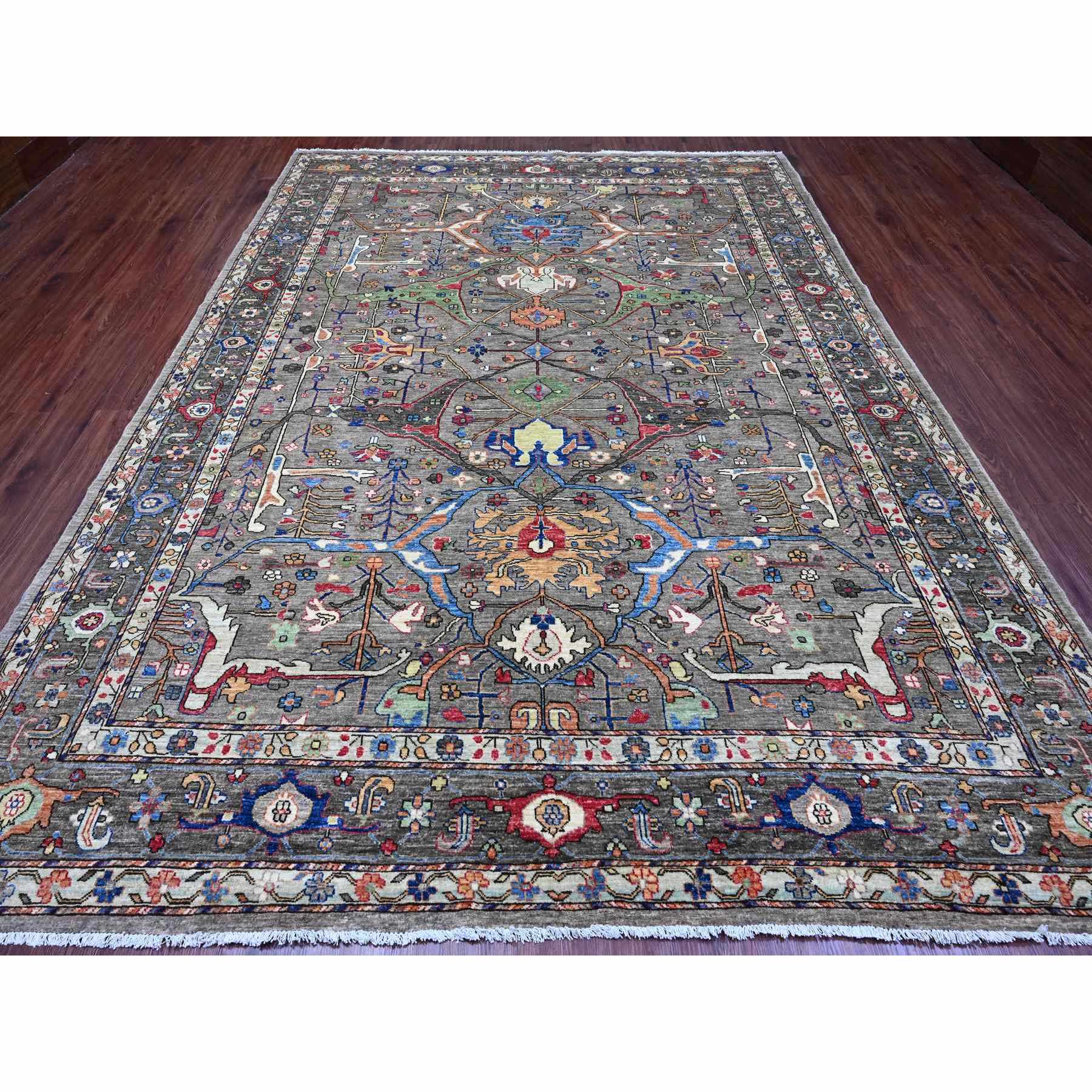 8'9"x12' Nevada Gray, Peshawar with Bijar Garus Design, Aryana Grade, Hand Knotted, Vegetable Dyes, Densely Woven, High Mountain Wool, Oriental Rug Sh89746
