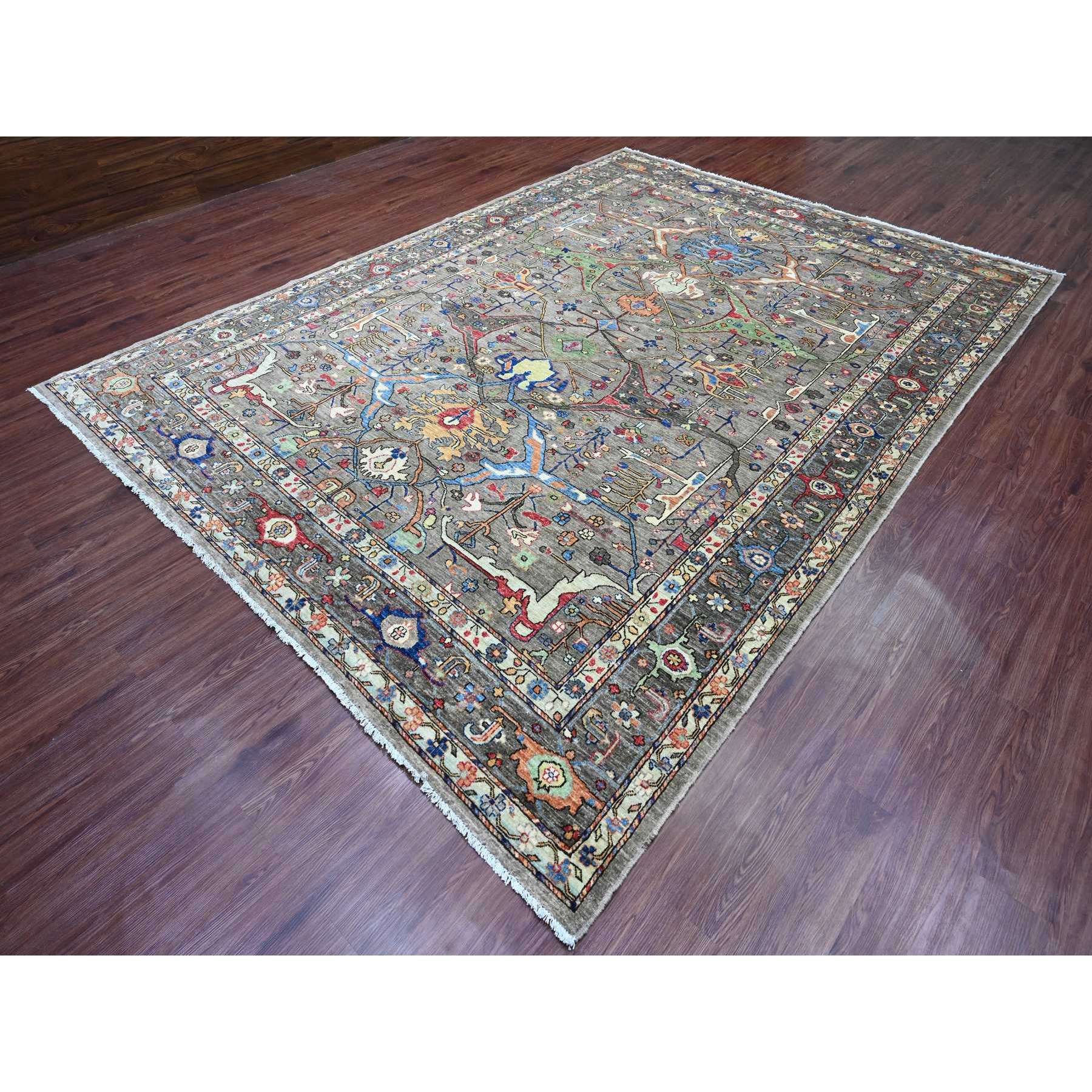 8'9"x12' Nevada Gray, Peshawar with Bijar Garus Design, Aryana Grade, Hand Knotted, Vegetable Dyes, Densely Woven, High Mountain Wool, Oriental Rug Sh89746