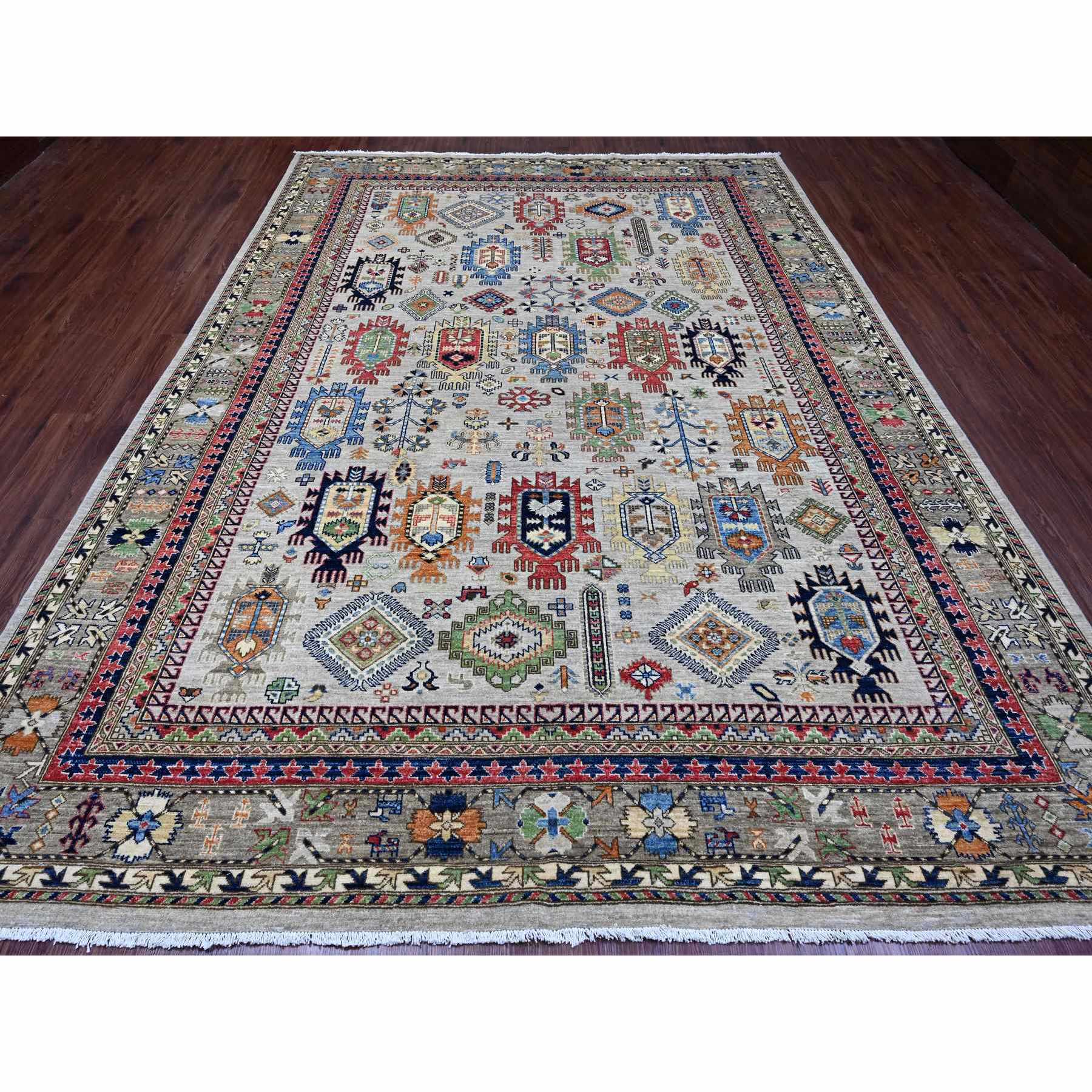 8'9"x11'10" Cloud Gray, Aryana Collection, Caucasian Inspired Antiqued Design, High Mountain Wool, Hand Knotted, Vegetable Dyes, Oriental Rug Sh89747