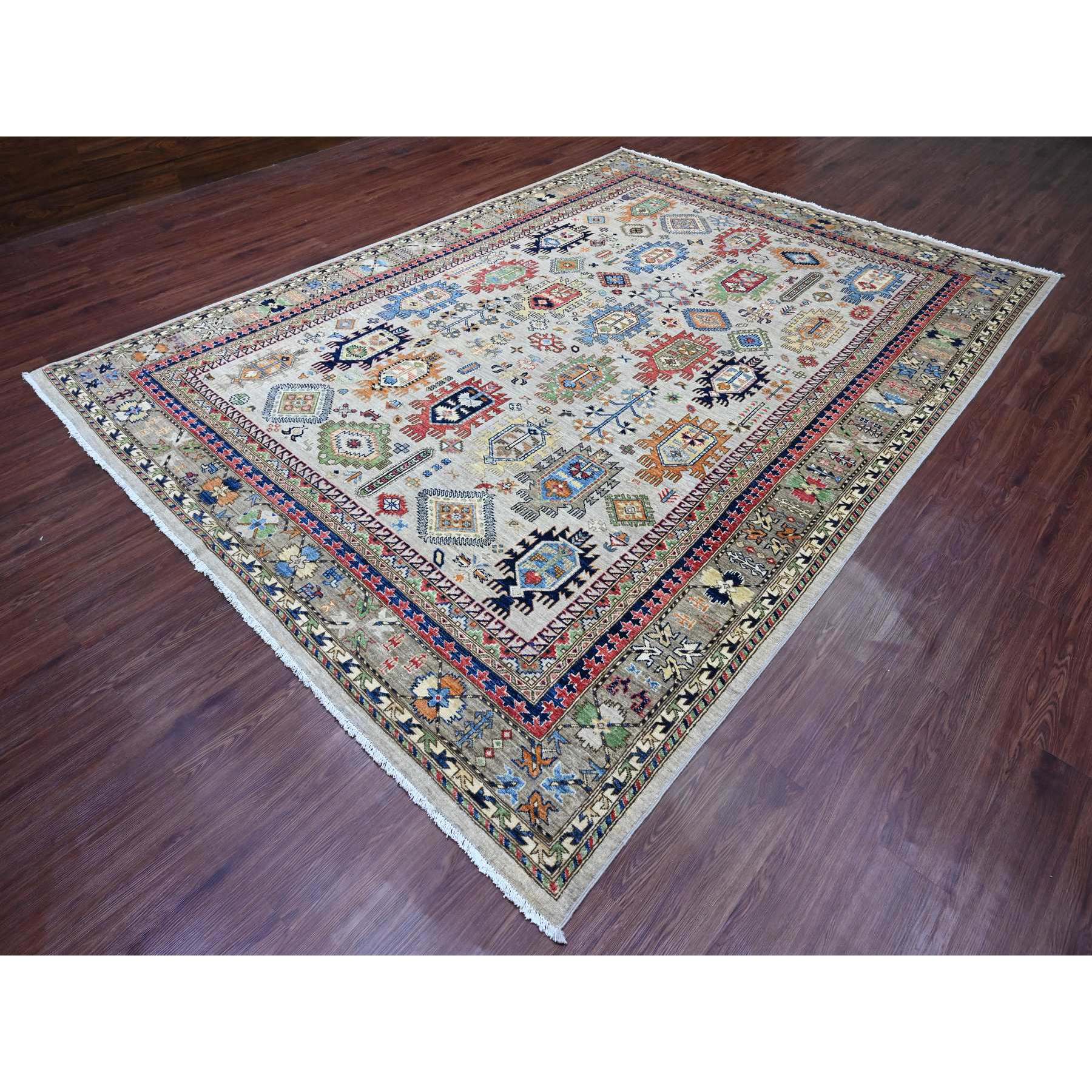 8'9"x11'10" Cloud Gray, Aryana Collection, Caucasian Inspired Antiqued Design, High Mountain Wool, Hand Knotted, Vegetable Dyes, Oriental Rug Sh89747