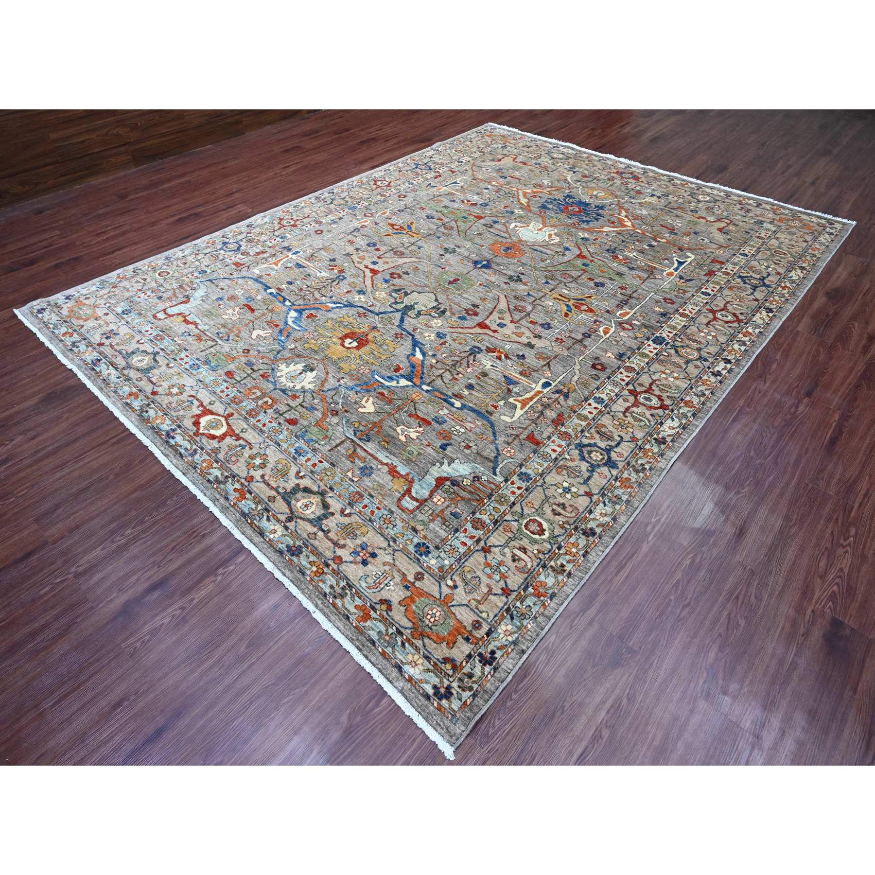 9'x12' Sonic Gray, Peshawar with Bijar Garus Design, Aryana Grade, Vegetable Dyes, Hand Knotted, Densely Woven, High Mountain Wool, Oriental Rug Sh89749