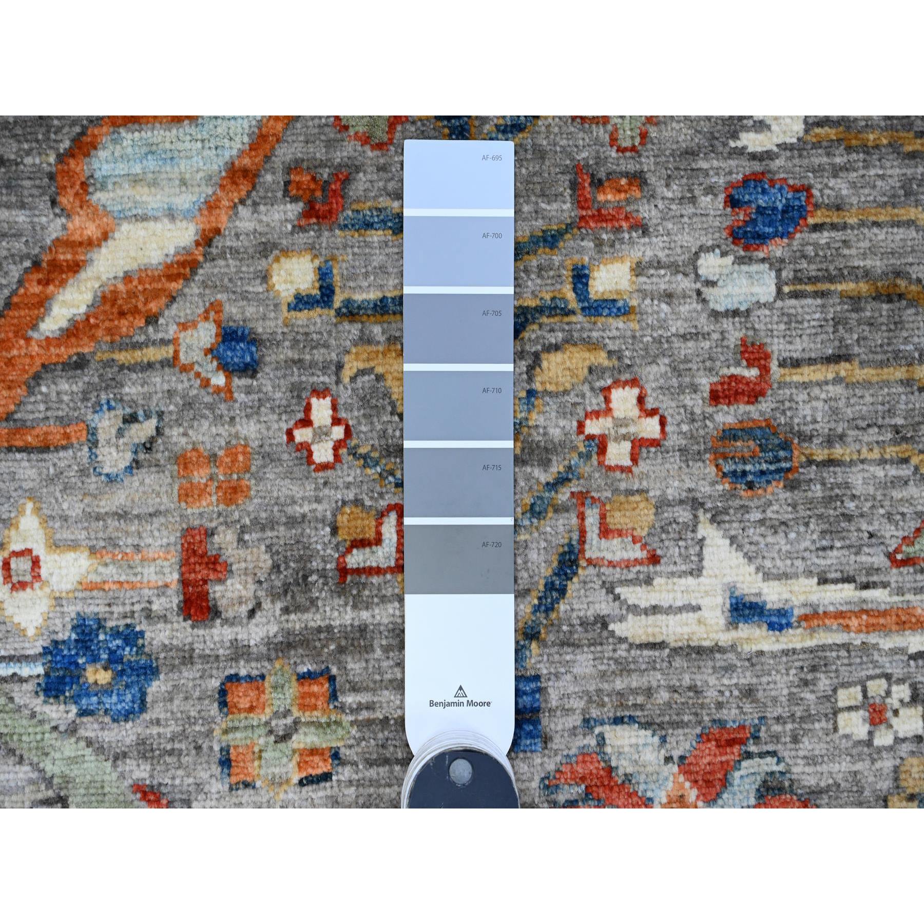 9'x12' Sonic Gray, Peshawar with Bijar Garus Design, Aryana Grade, Vegetable Dyes, Hand Knotted, Densely Woven, High Mountain Wool, Oriental Rug Sh89749
