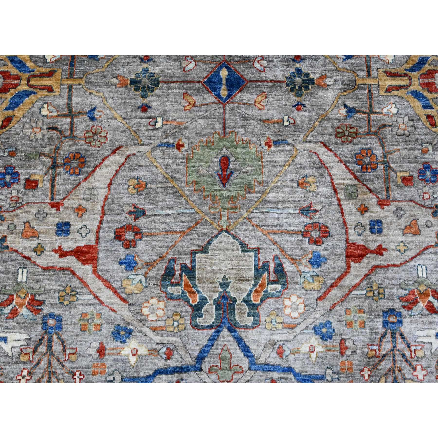 9'x12' Sonic Gray, Peshawar with Bijar Garus Design, Aryana Grade, Vegetable Dyes, Hand Knotted, Densely Woven, High Mountain Wool, Oriental Rug Sh89749