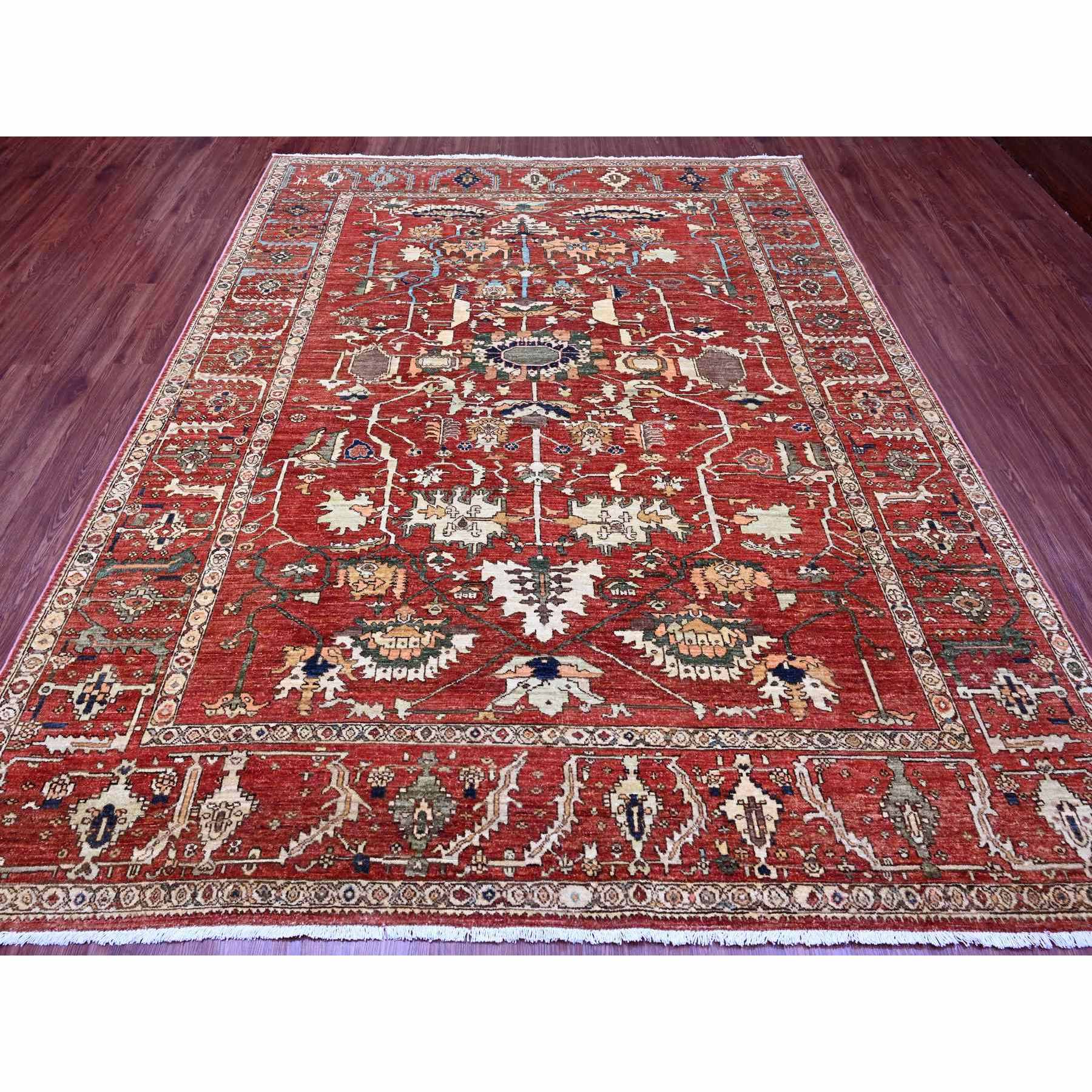 8'x9'10" Imperial Red, Aryana Collection, Peshawar with Heriz All Over Design, Densely Woven, High Mountain Wool, Hand Knotted, Oriental Rug Sh89751