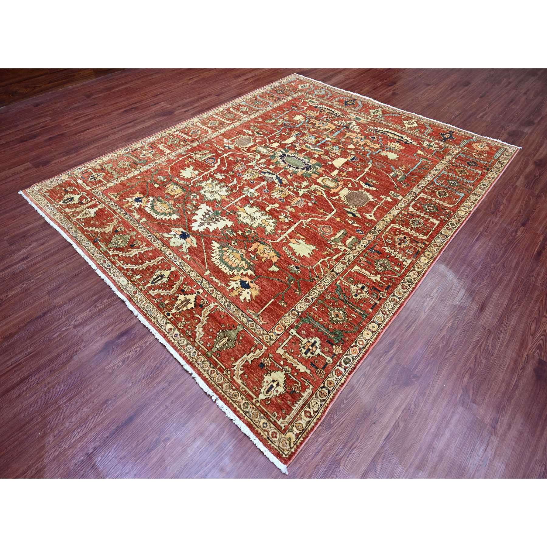 8'x9'10" Imperial Red, Aryana Collection, Peshawar with Heriz All Over Design, Densely Woven, High Mountain Wool, Hand Knotted, Oriental Rug Sh89751