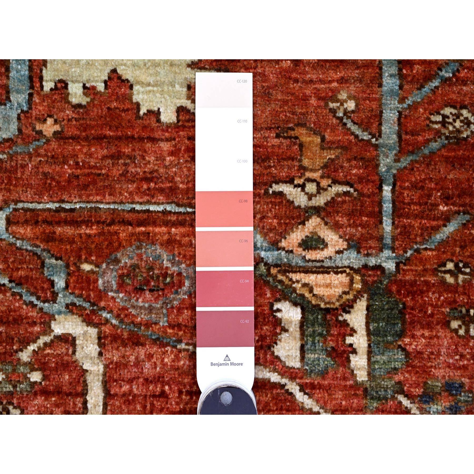 8'x9'10" Imperial Red, Aryana Collection, Peshawar with Heriz All Over Design, Densely Woven, High Mountain Wool, Hand Knotted, Oriental Rug Sh89751