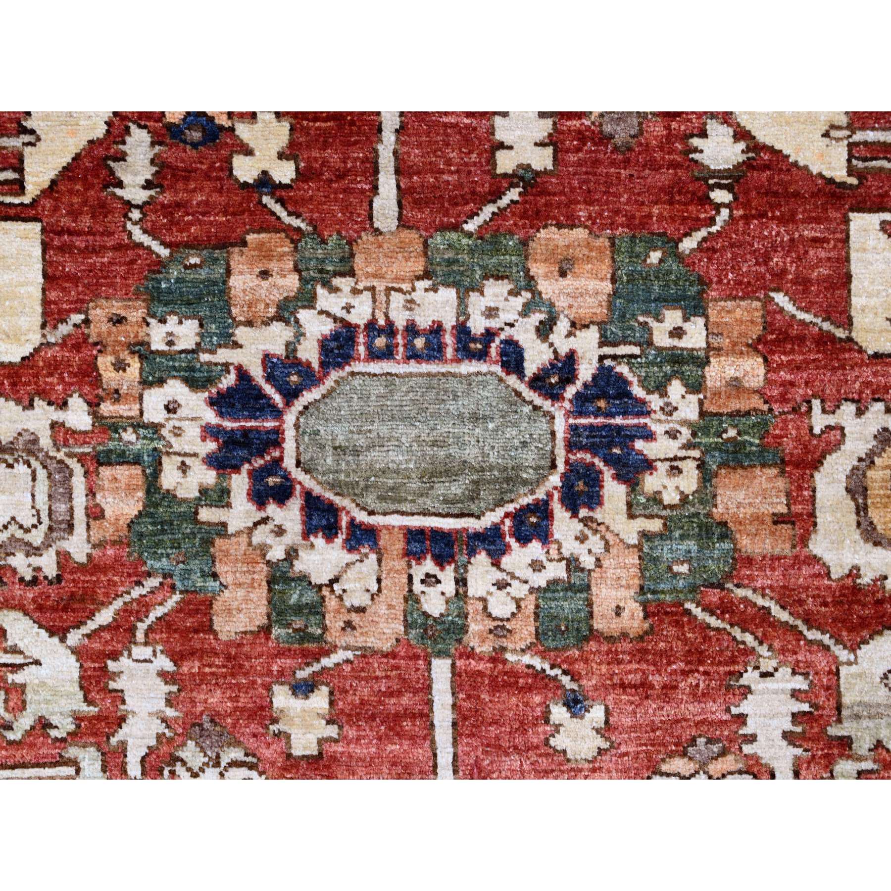 8'x9'10" Imperial Red, Aryana Collection, Peshawar with Heriz All Over Design, Densely Woven, High Mountain Wool, Hand Knotted, Oriental Rug Sh89751