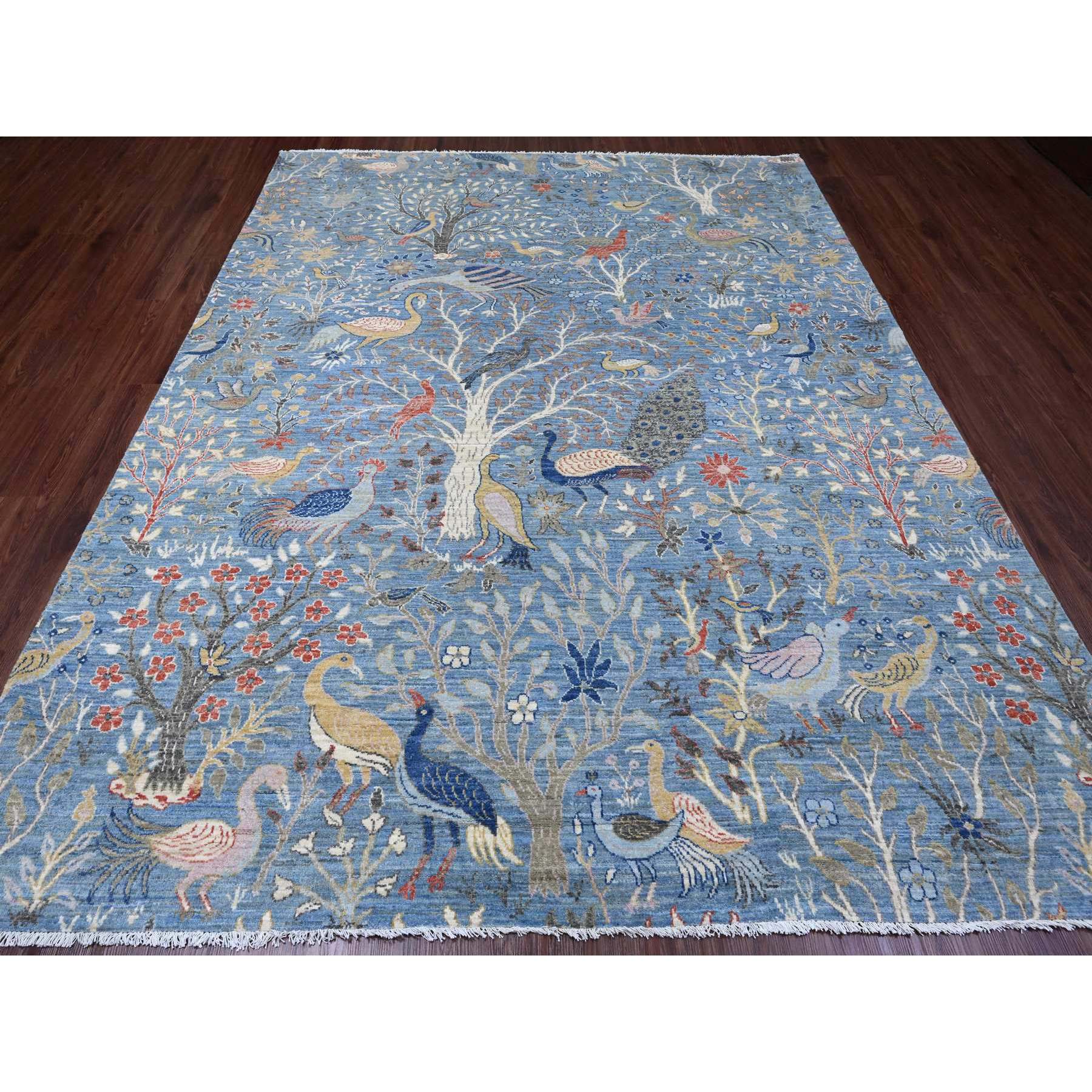 8'x10'1" Yonder Blue, Afghan Peshawar with Birds of Paradise Design, Hand Knotted, Natural Dyes, Soft Wool, Oriental Rug Sh89754