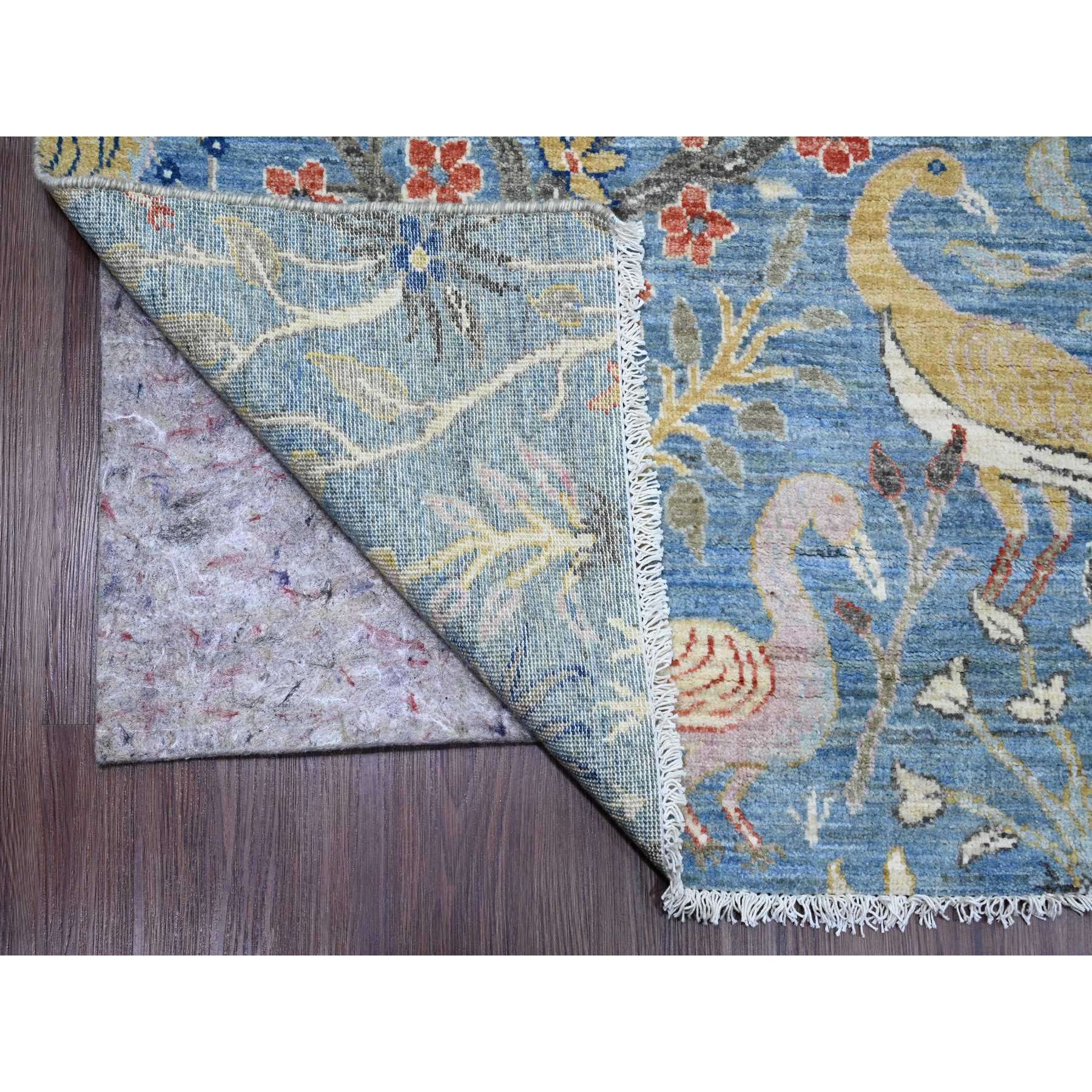 8'x10'1" Yonder Blue, Afghan Peshawar with Birds of Paradise Design, Hand Knotted, Natural Dyes, Soft Wool, Oriental Rug Sh89754
