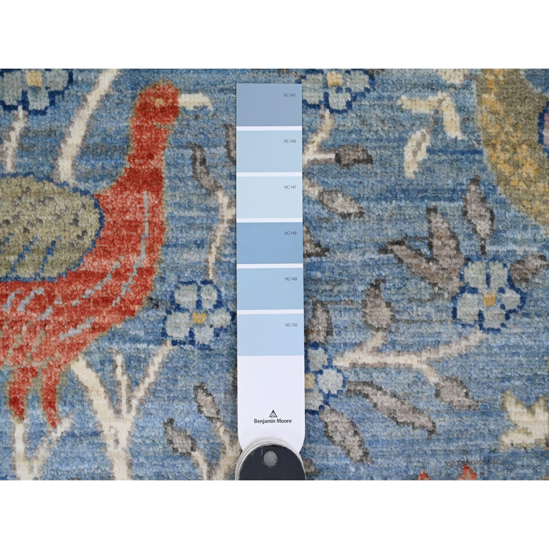8'x10'1" Yonder Blue, Afghan Peshawar with Birds of Paradise Design, Hand Knotted, Natural Dyes, Soft Wool, Oriental Rug Sh89754