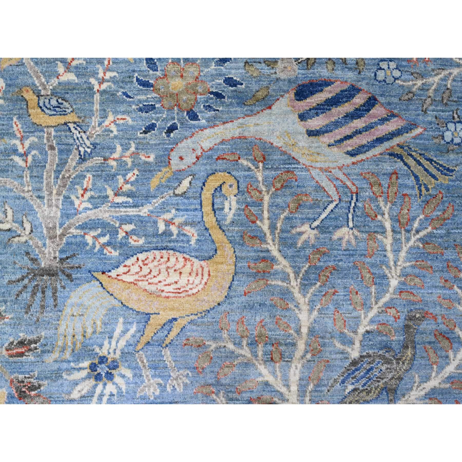 8'x10'1" Yonder Blue, Afghan Peshawar with Birds of Paradise Design, Hand Knotted, Natural Dyes, Soft Wool, Oriental Rug Sh89754