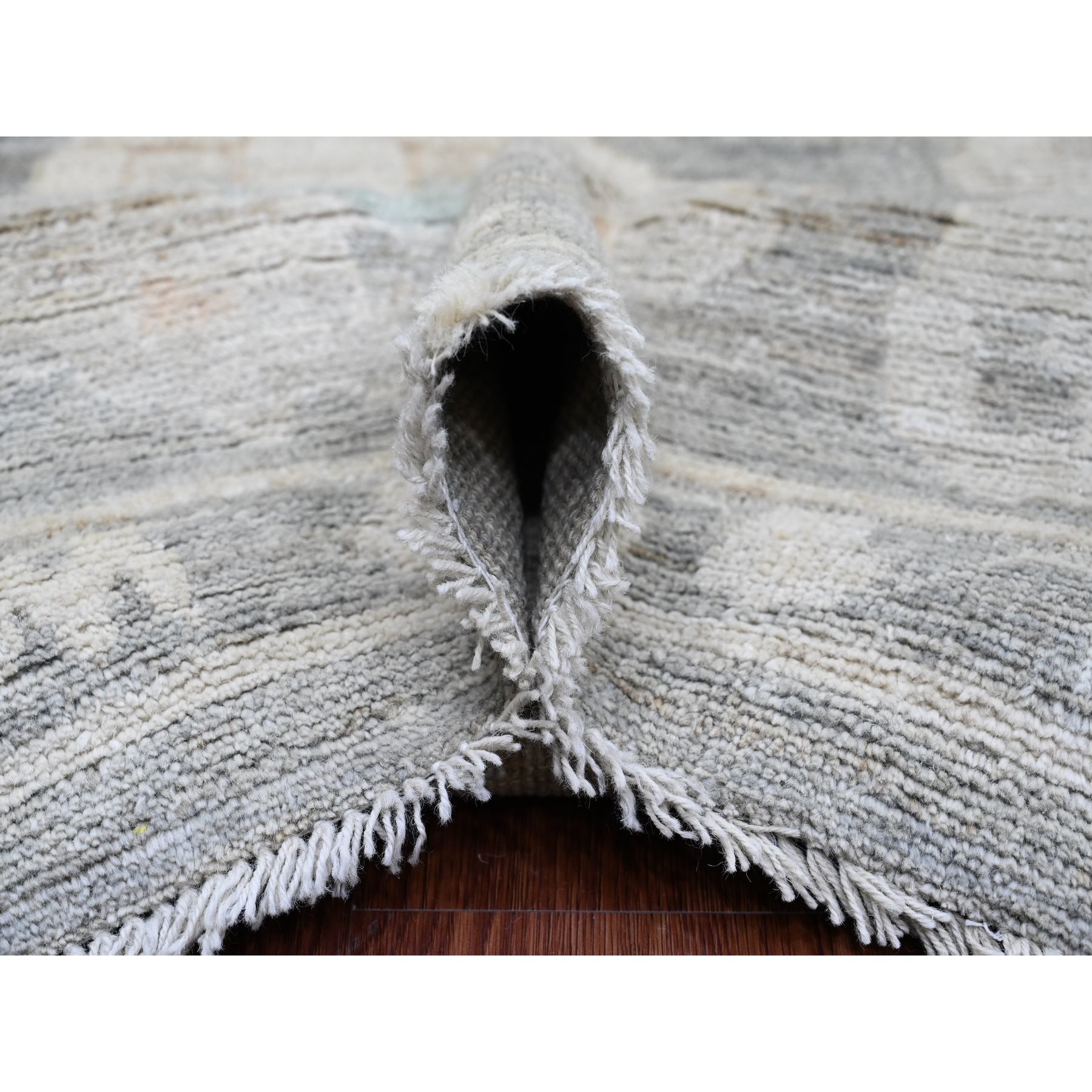 10'4"x13'9" Spanish Gray, Afghan Angora Oushak with All Over Leaf Design, Natural Dyes, Pure Wool, Hand Knotted, Oriental Rug Sh89755