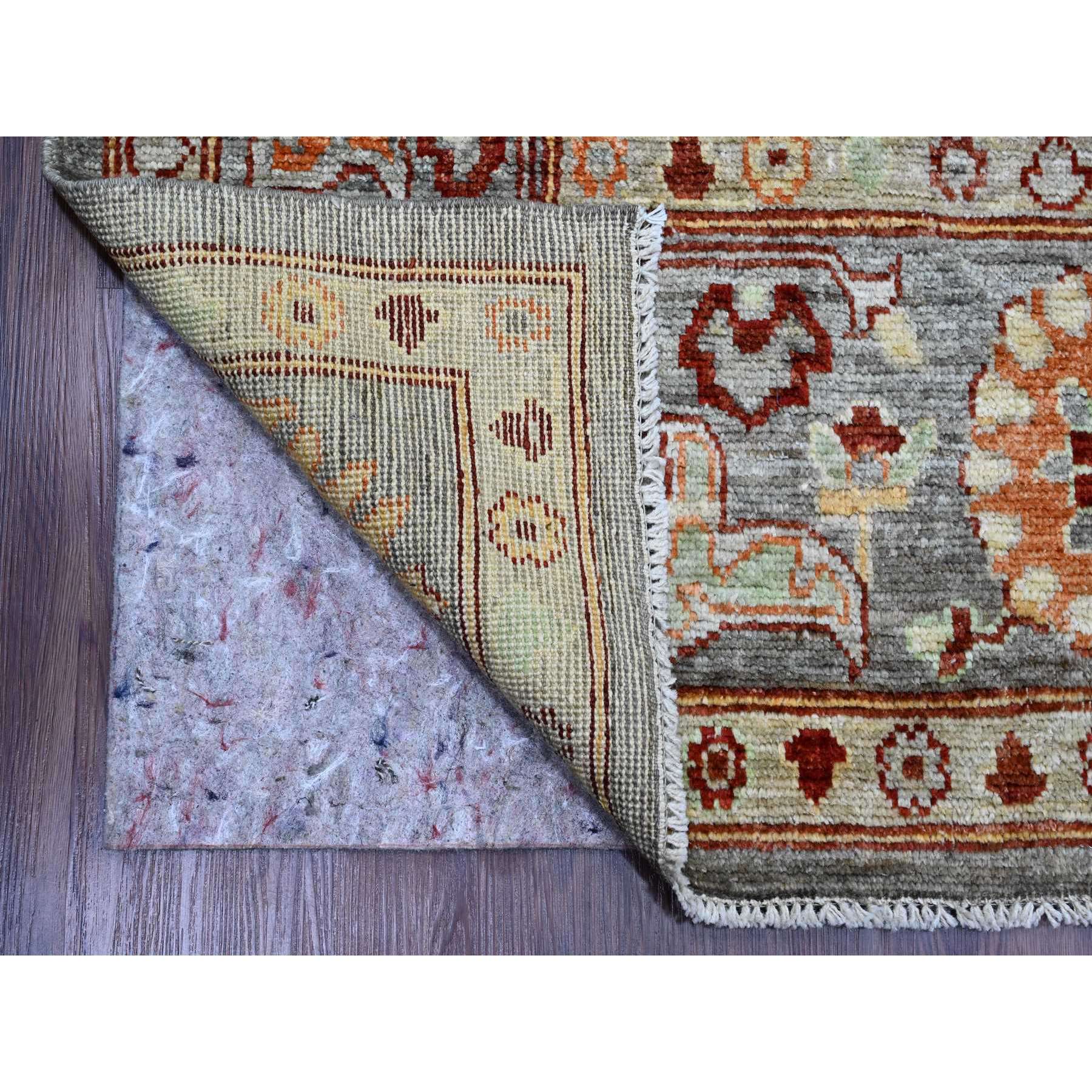 7'10"x9'9" Pewter Gray, 100% Wool,Afghan Angora Oushak with Geometric Leaf Design, Vegetable Dyes, Hand Knotted, Oriental Rug Sh89759