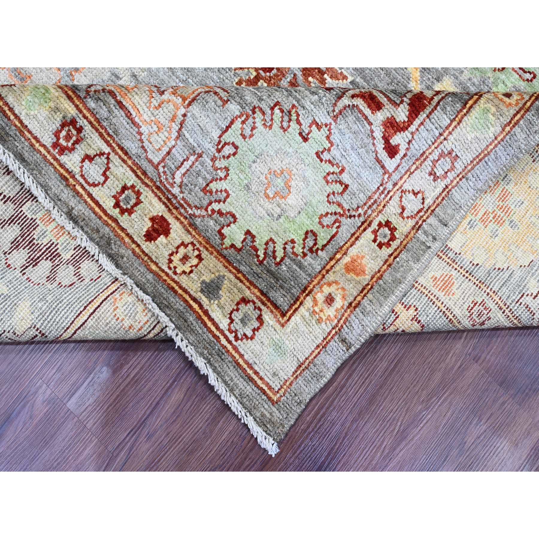 7'10"x9'9" Pewter Gray, 100% Wool,Afghan Angora Oushak with Geometric Leaf Design, Vegetable Dyes, Hand Knotted, Oriental Rug Sh89759