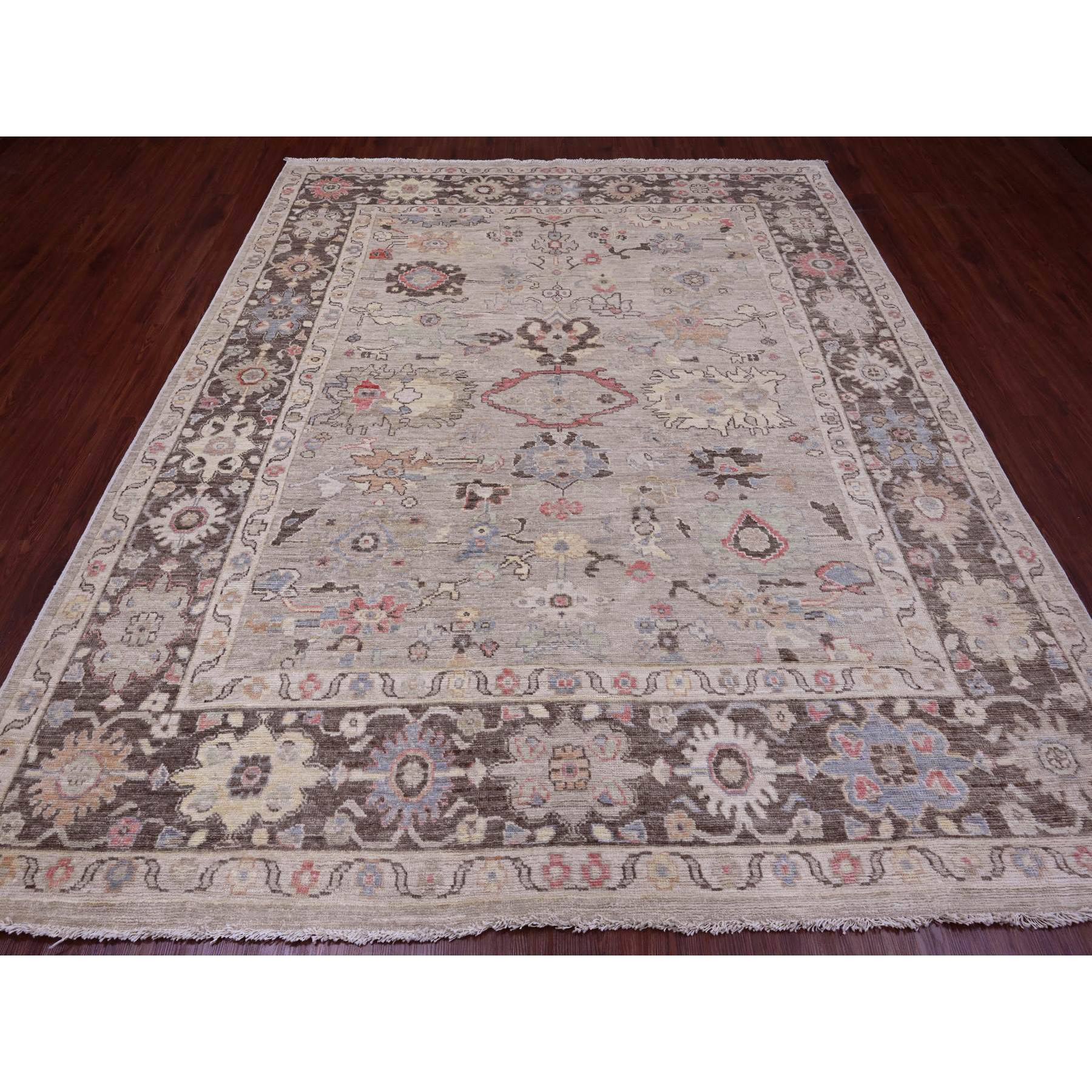 8'2"x9'8" Beaver Brown, Leaf Design, Afghan Angora Oushak, Natural Dyes, Pure Wool, Hand Knotted, Oriental Rug Sh89760