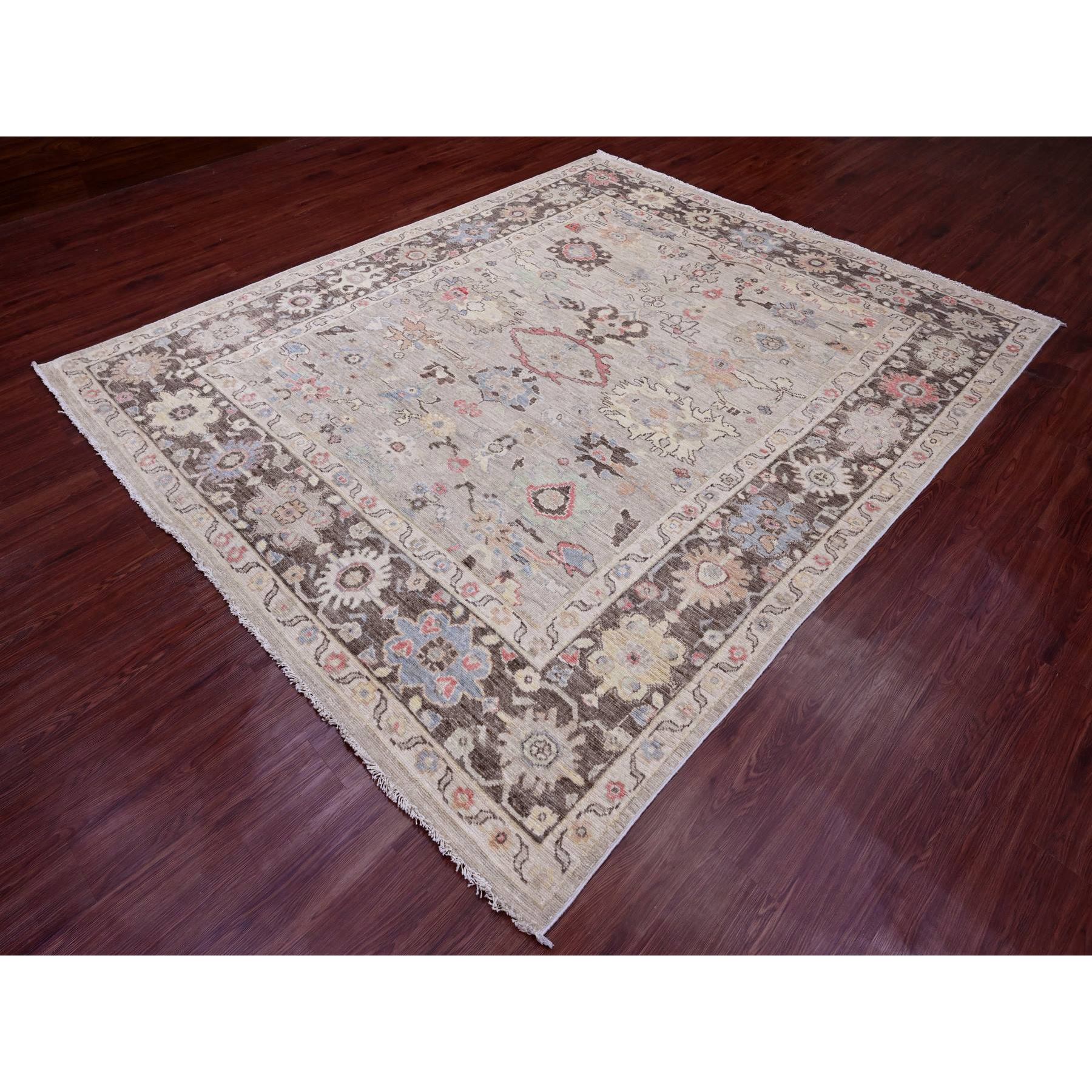 8'2"x9'8" Beaver Brown, Leaf Design, Afghan Angora Oushak, Natural Dyes, Pure Wool, Hand Knotted, Oriental Rug Sh89760