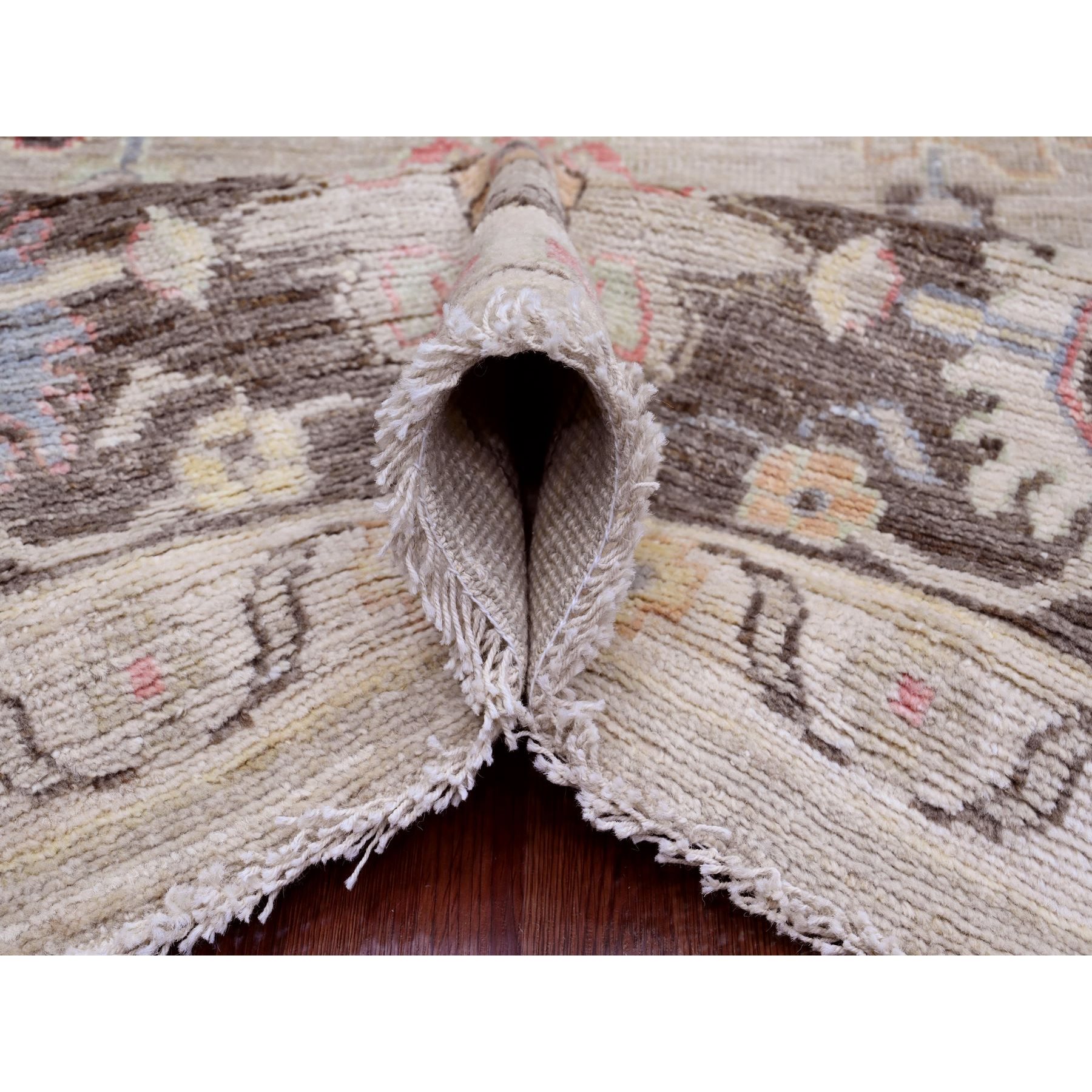 8'2"x9'8" Beaver Brown, Leaf Design, Afghan Angora Oushak, Natural Dyes, Pure Wool, Hand Knotted, Oriental Rug Sh89760