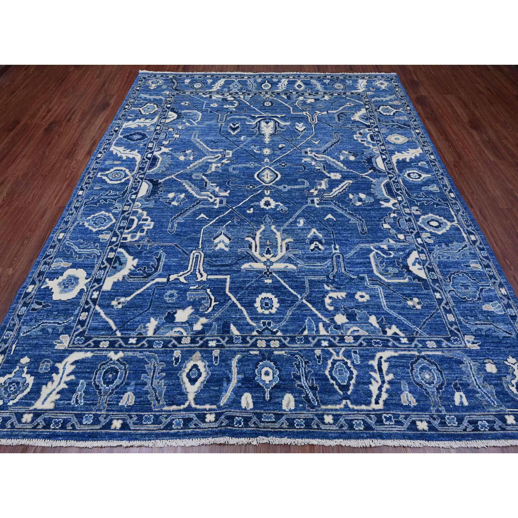 8'1"x9'8" Admiral Blue, Hand Knotted, Afghan Angora Oushak with All Over Vines Design, Veggie Dyes, Pure Wool, Oriental Rug Sh89763